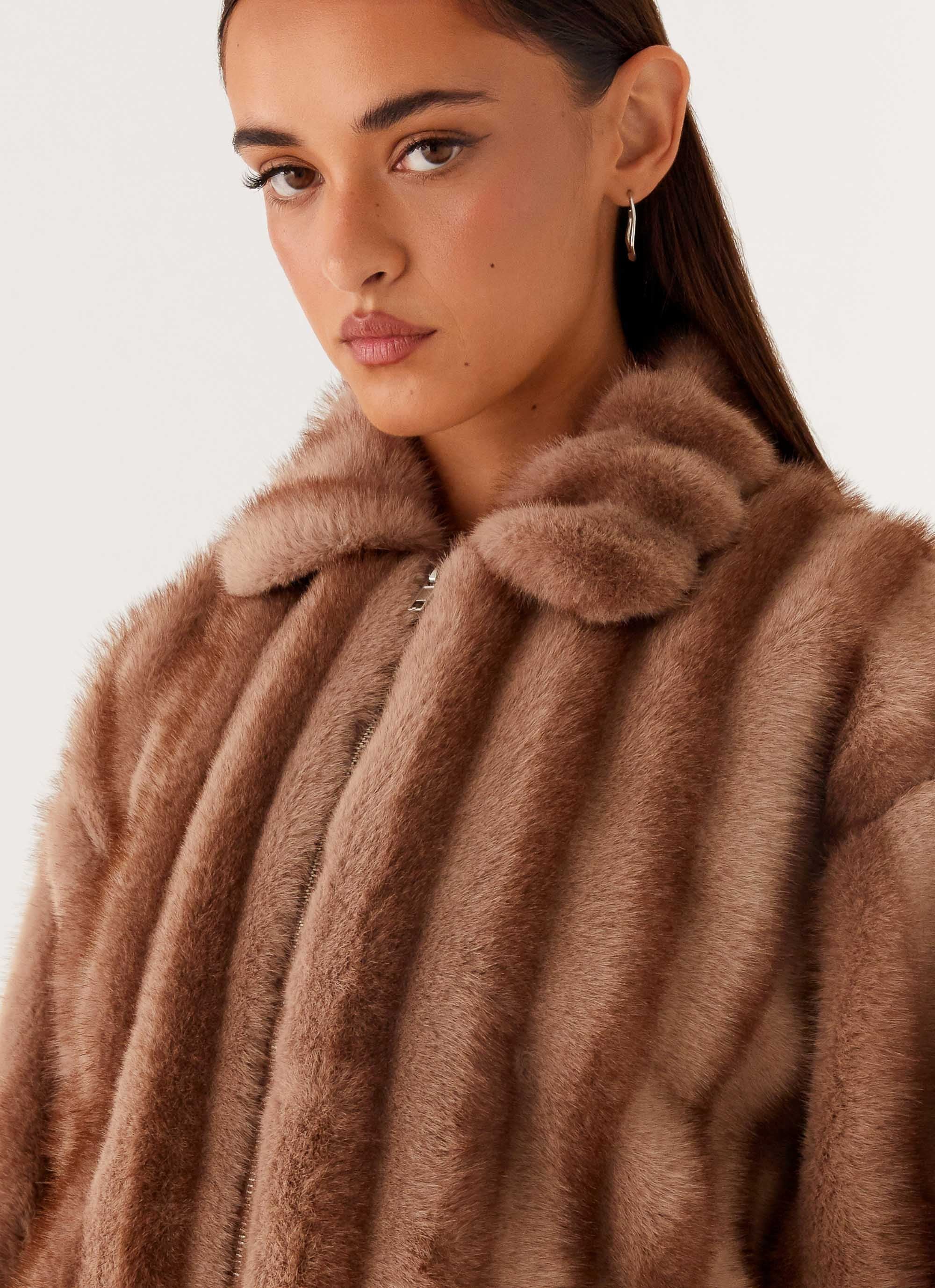 Naylor Faux Fur Jacket - Brown - Image 7