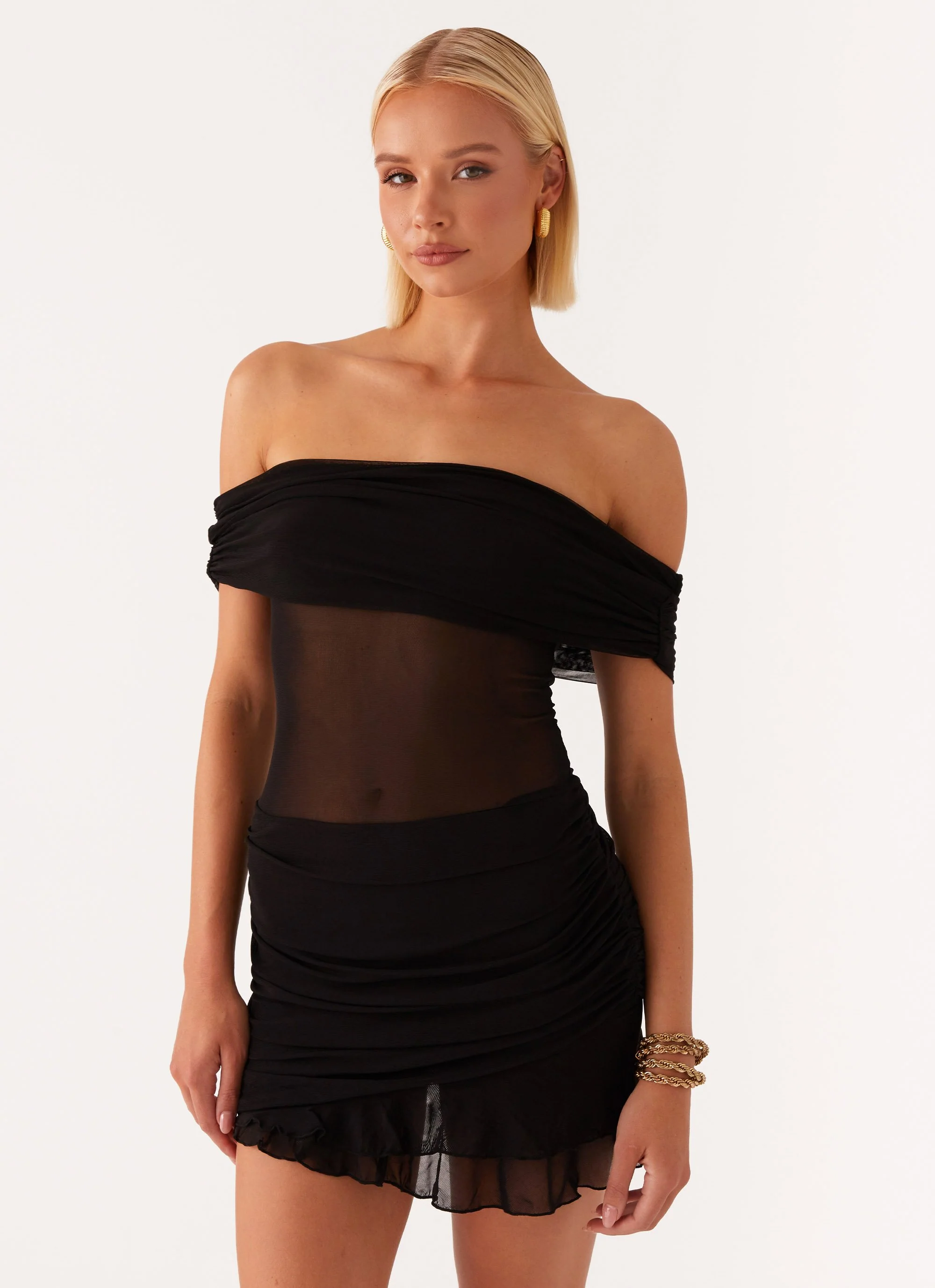 Nelly Off Shoulder Mini Dress - Black - Image 6