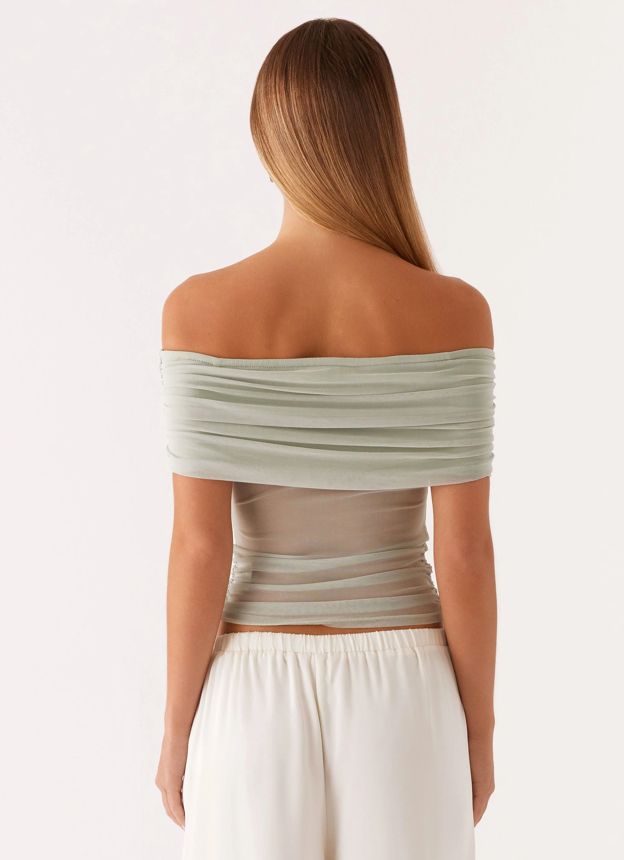 Nelly Off Shoulder Top - Pistachio - Image 4