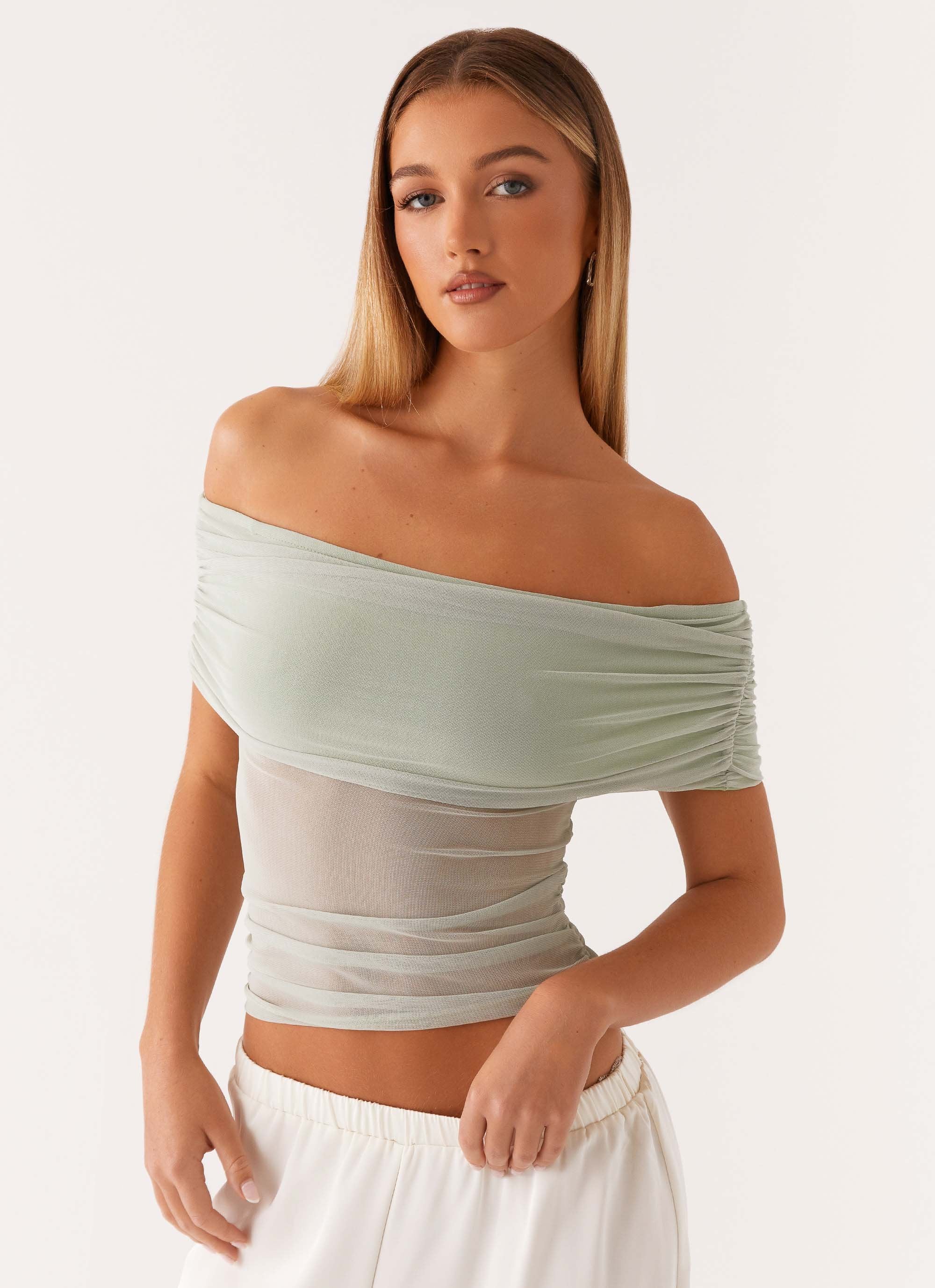 Nelly Off Shoulder Top - Pistachio - Image 5