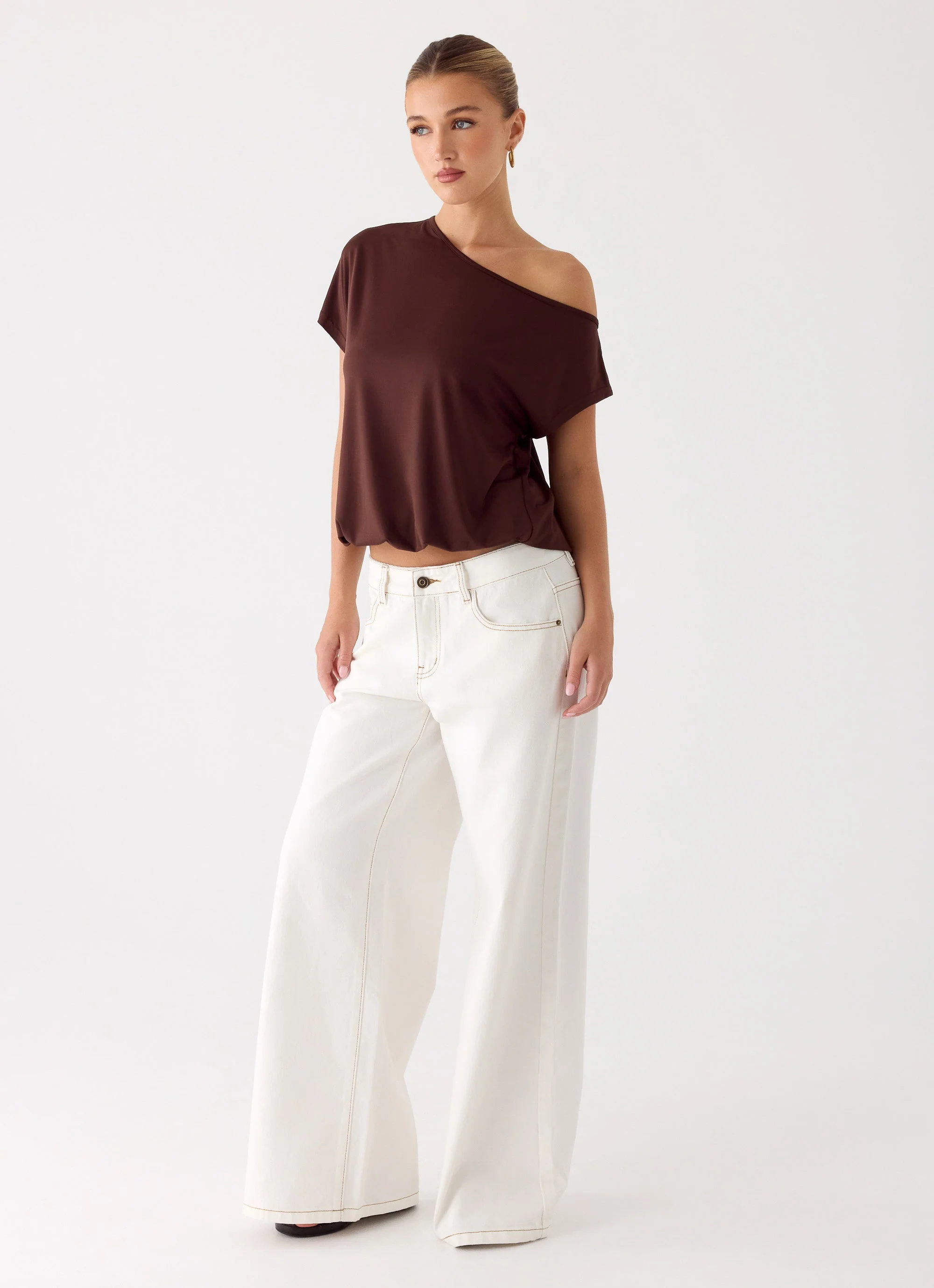 Neo Low Rise Wide Leg Denim Jeans - Ivory - Image 6