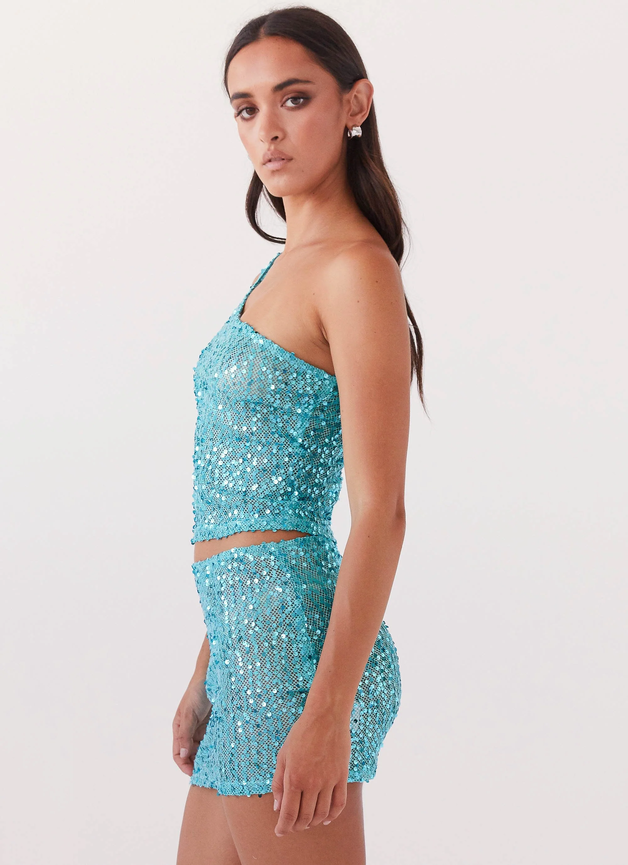 Neon Nights Sequin One Shoulder Top - Crystal - Image 3