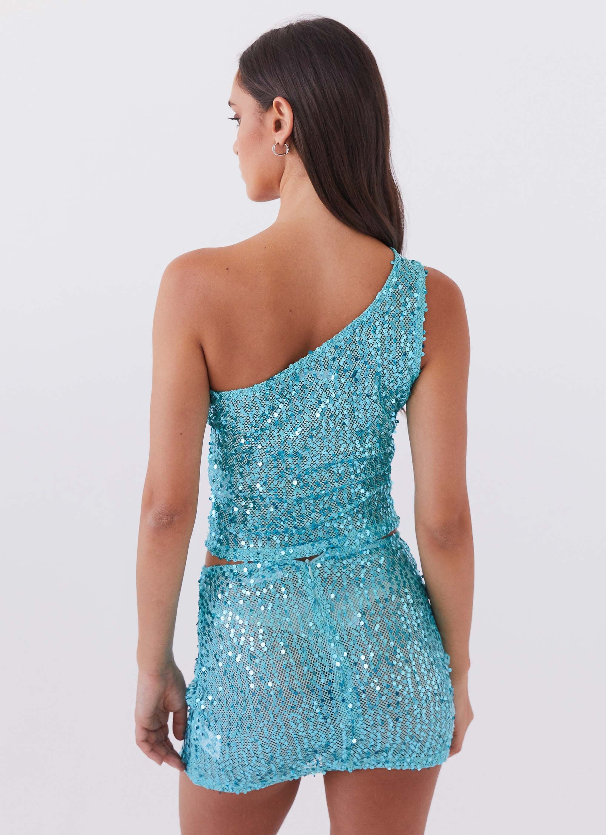 Neon Nights Sequin One Shoulder Top - Crystal - Image 4