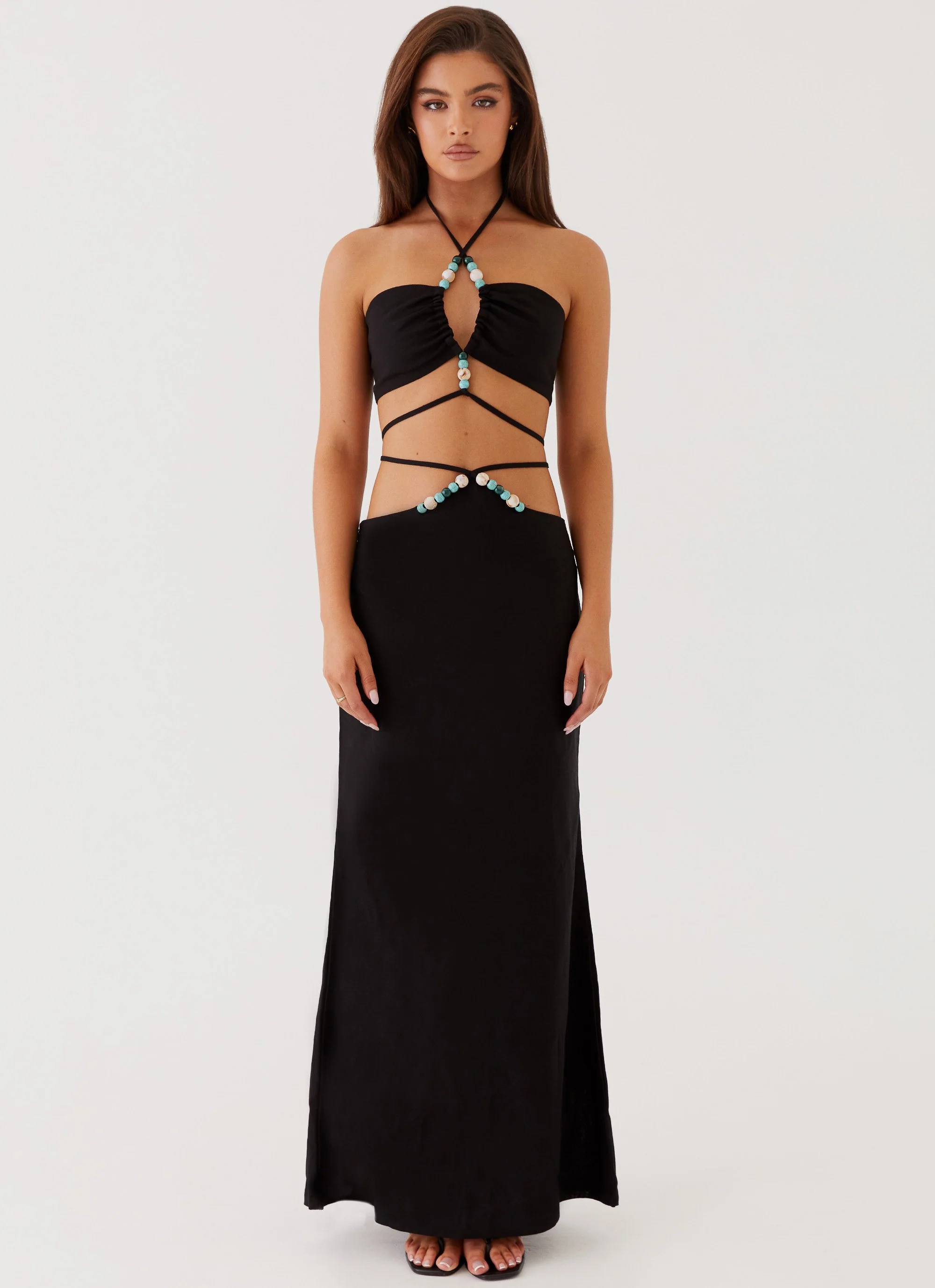 Neveah Beaded Halter Top - Black - Image 2