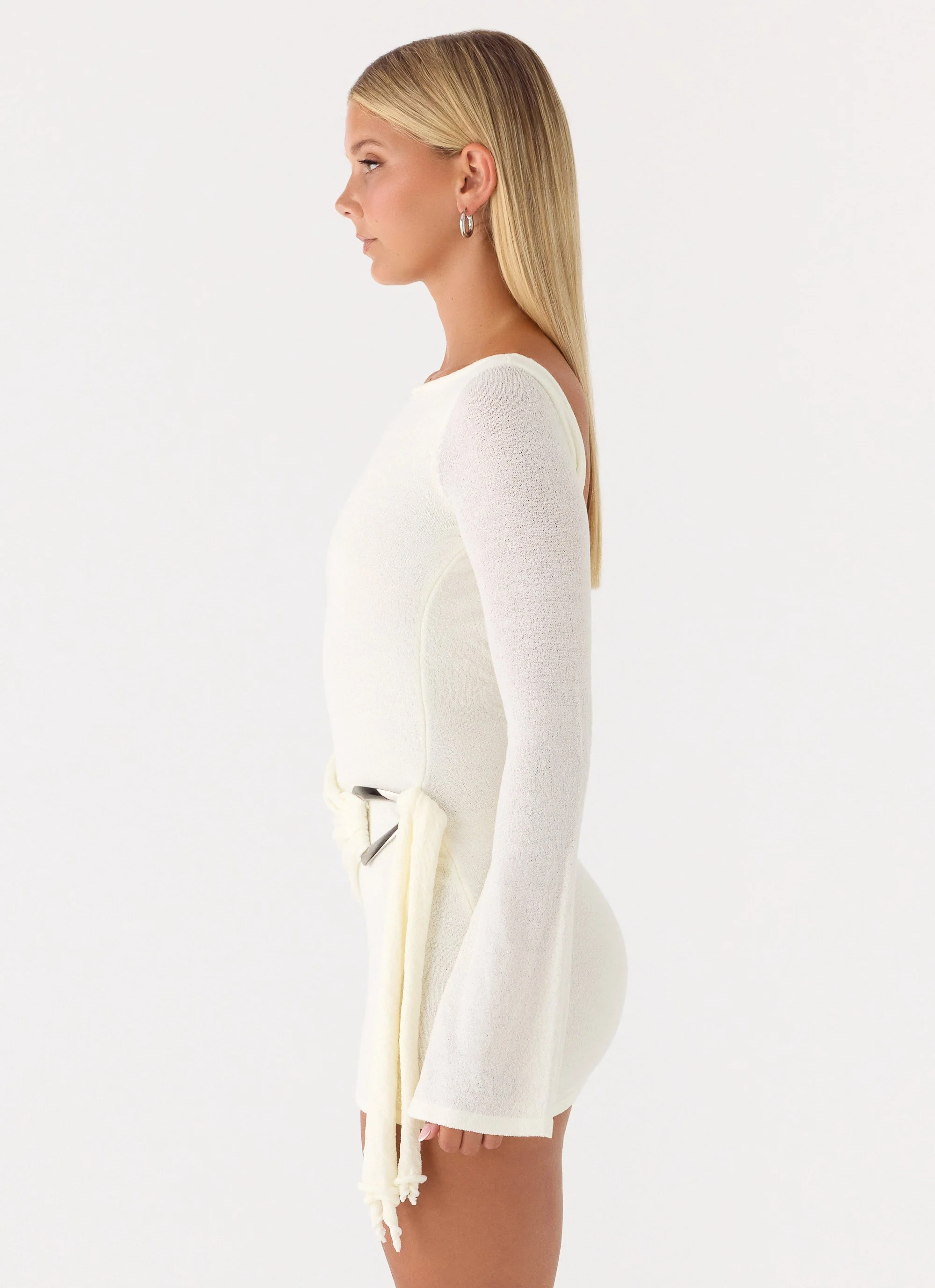 Niella Long Sleeve Wrap Mini Dress - Ivory - Image 2