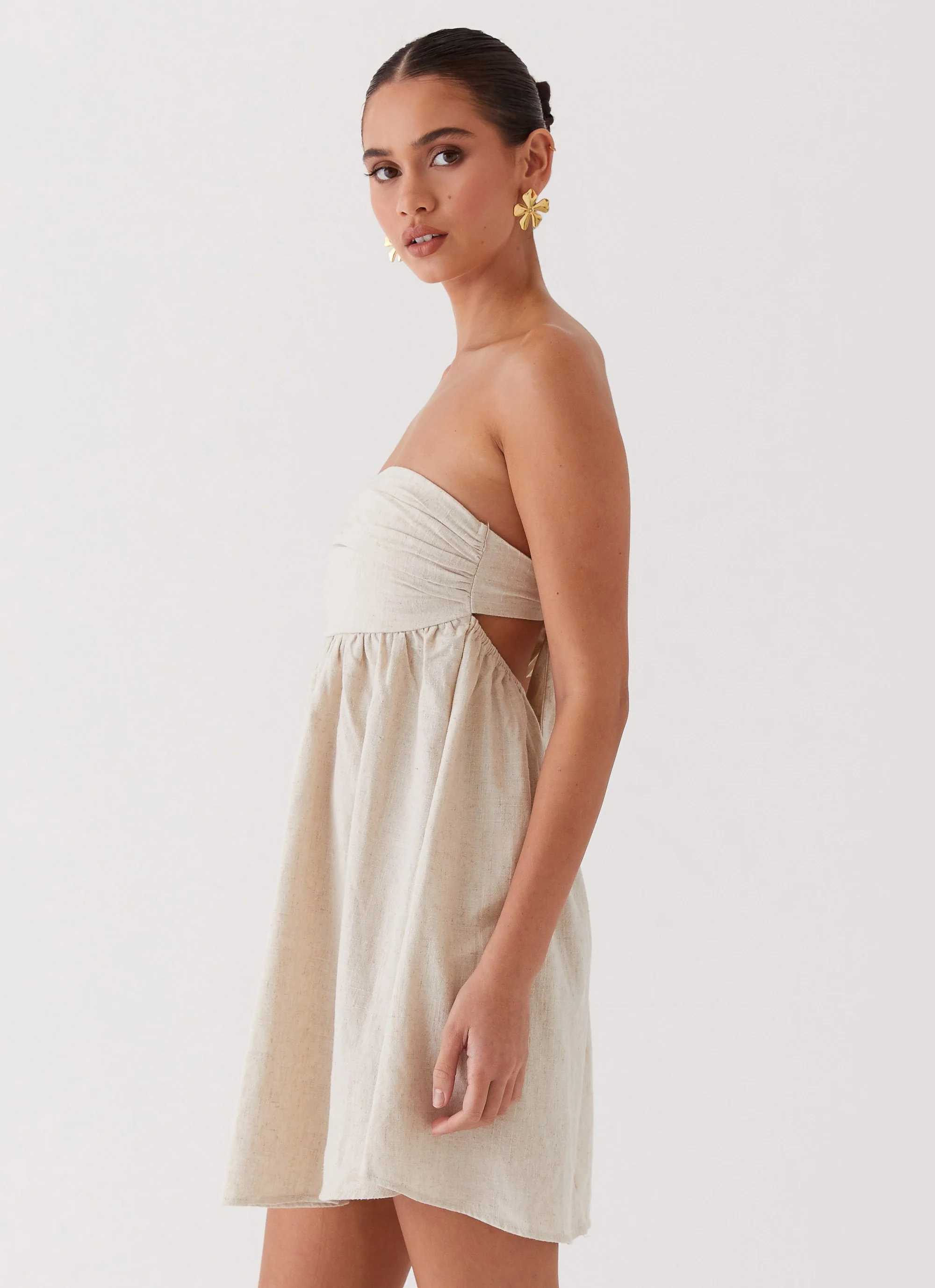 Night Changes Linen Mini Dress - Oatmeal - Image 3