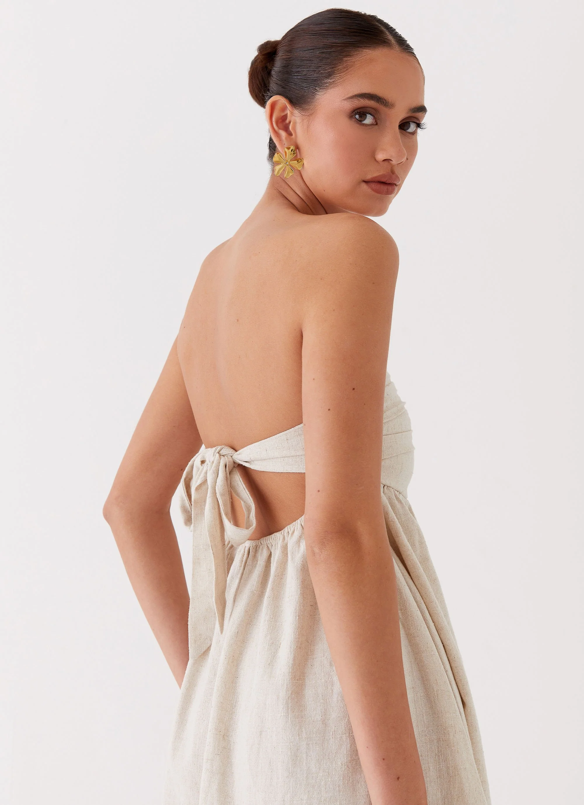 Night Changes Linen Mini Dress - Oatmeal - Image 6