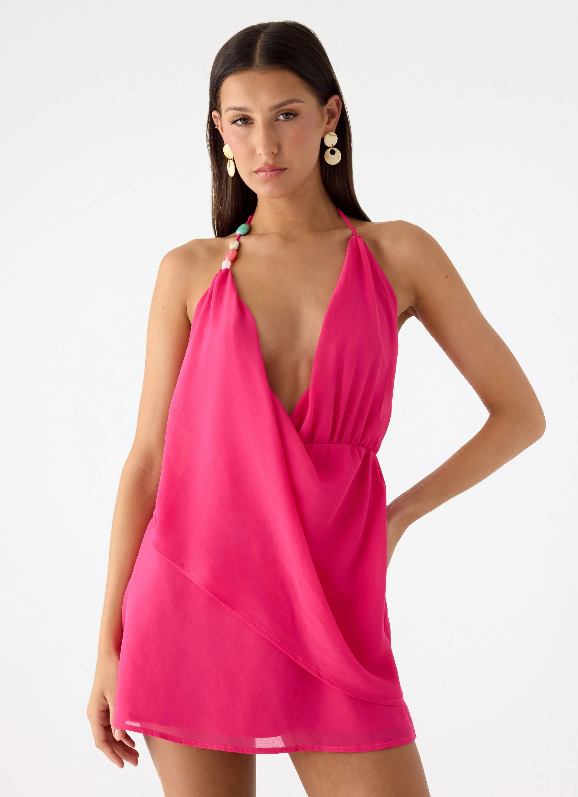 Nona Chiffon Mini Dress - Fuchsia - Image 5