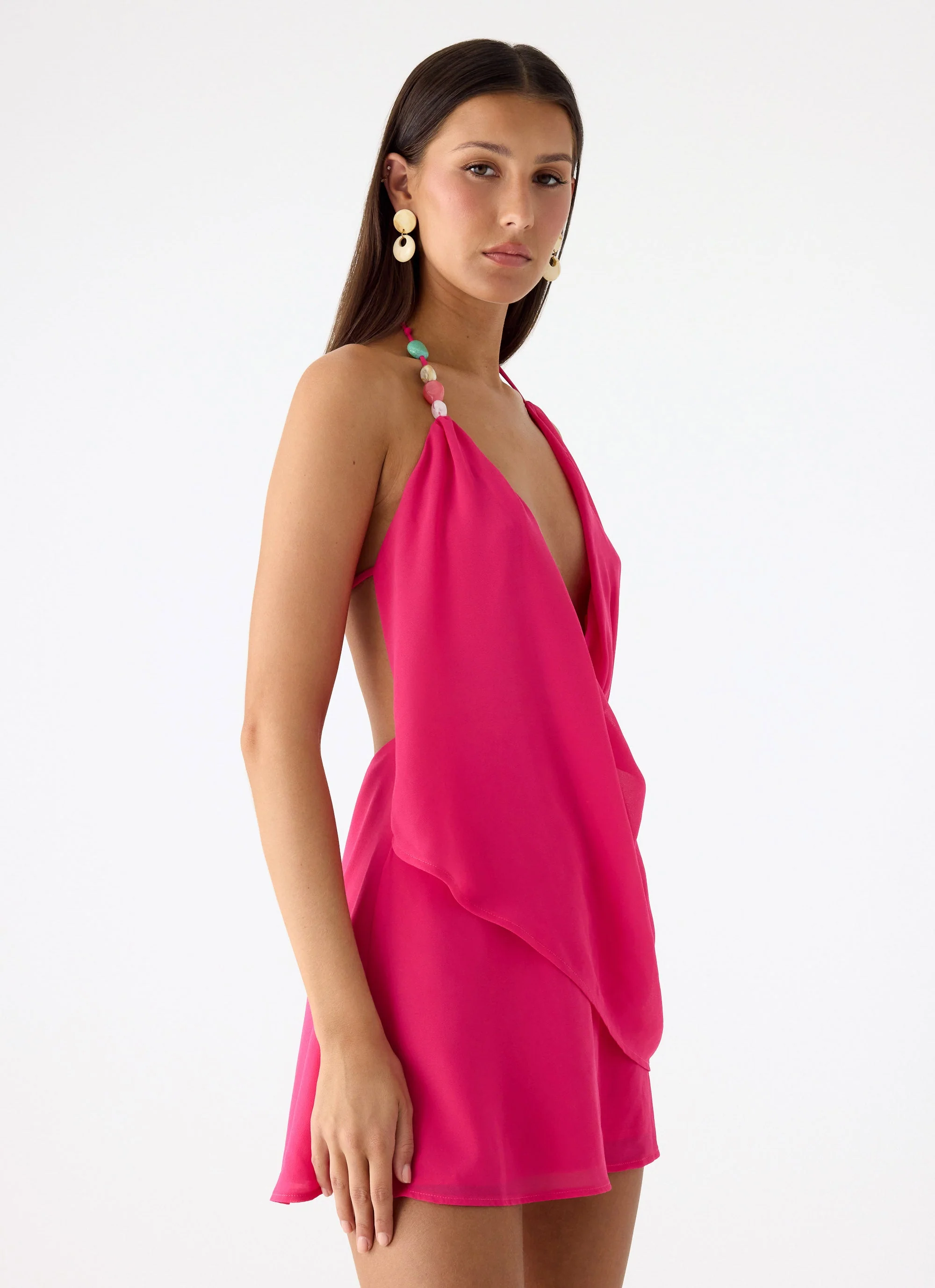 Nona Chiffon Mini Dress - Fuchsia - Image 6