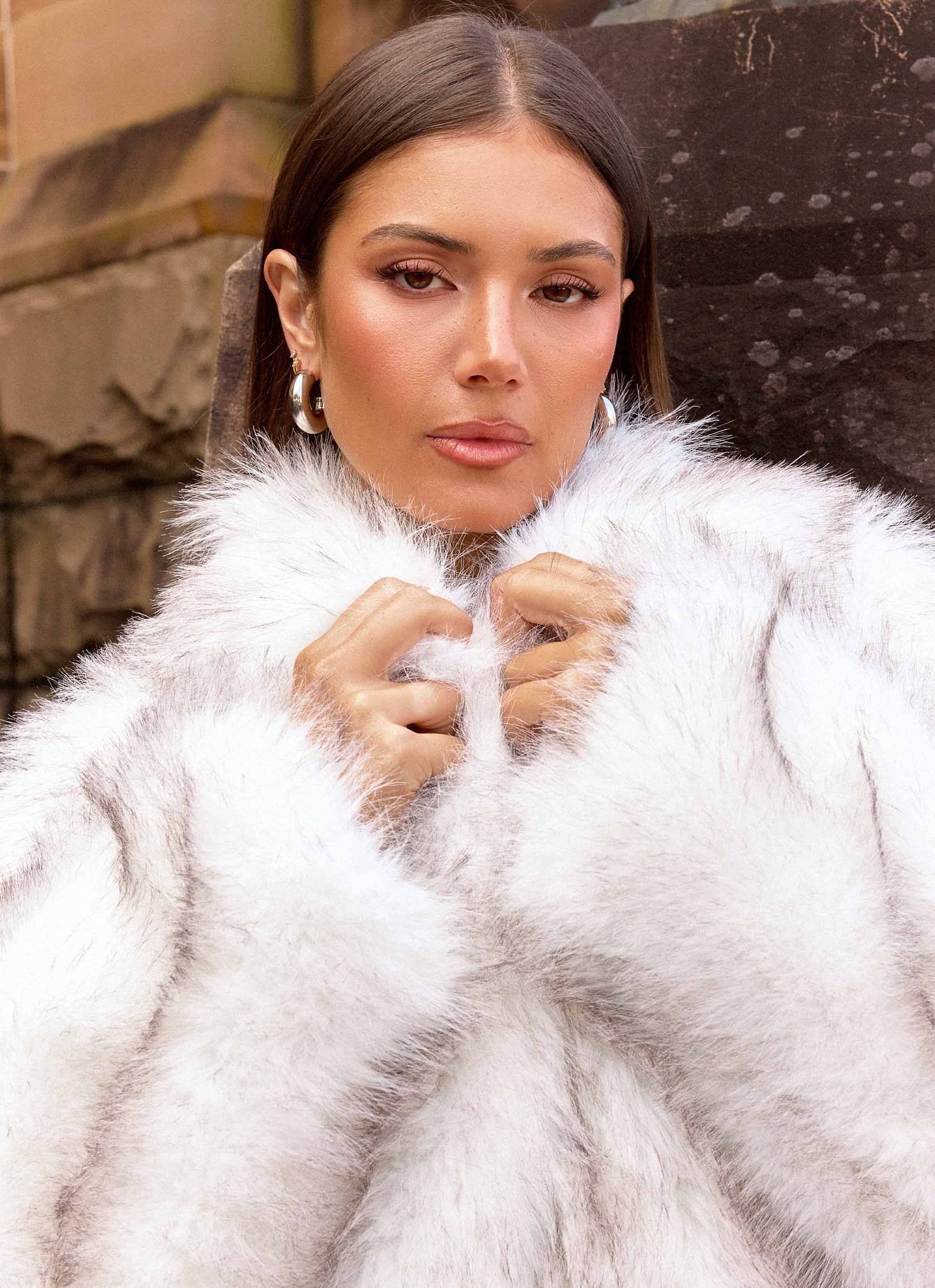 Novera Faux Fur Jacket - White Grey - Image 11