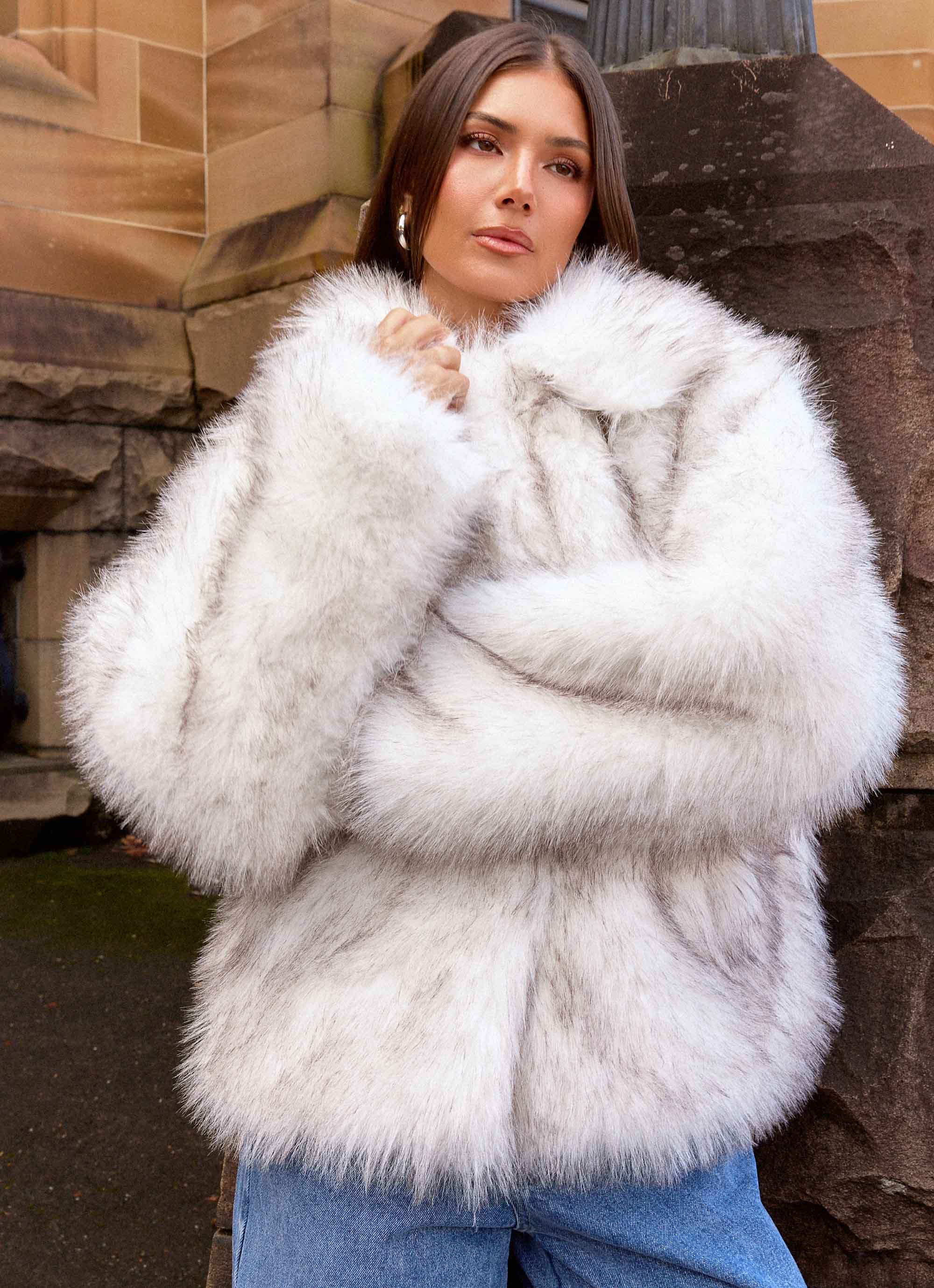 Novera Faux Fur Jacket - White Grey - Image 2