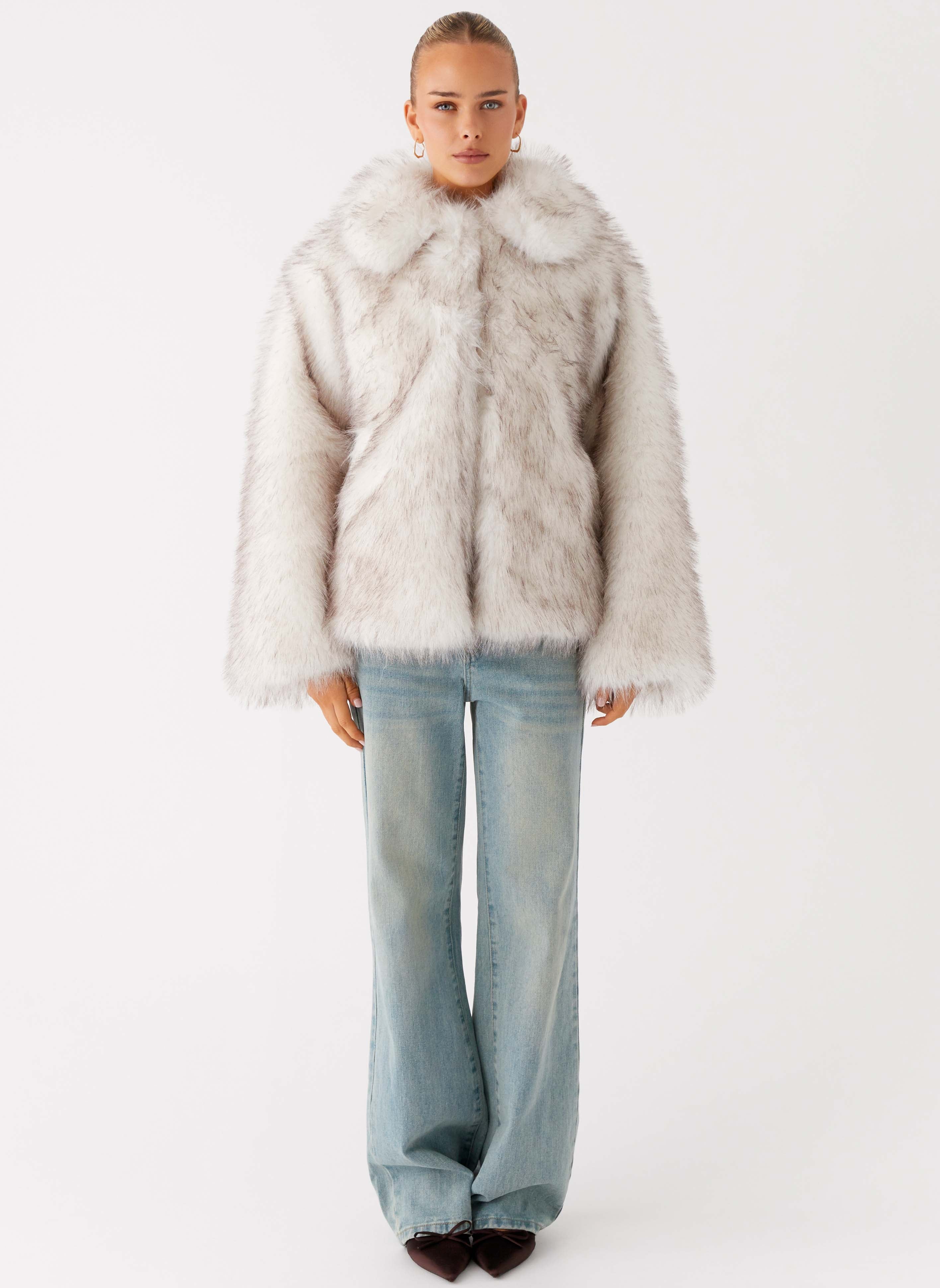 Novera Faux Fur Jacket - White Grey - Image 6