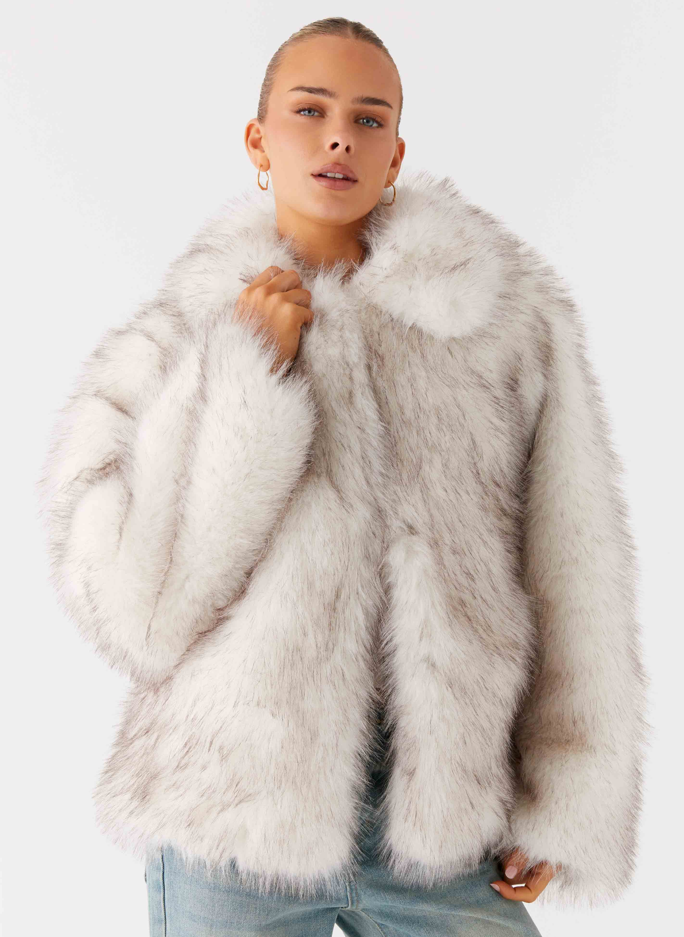 Novera Faux Fur Jacket - White Grey - Image 7