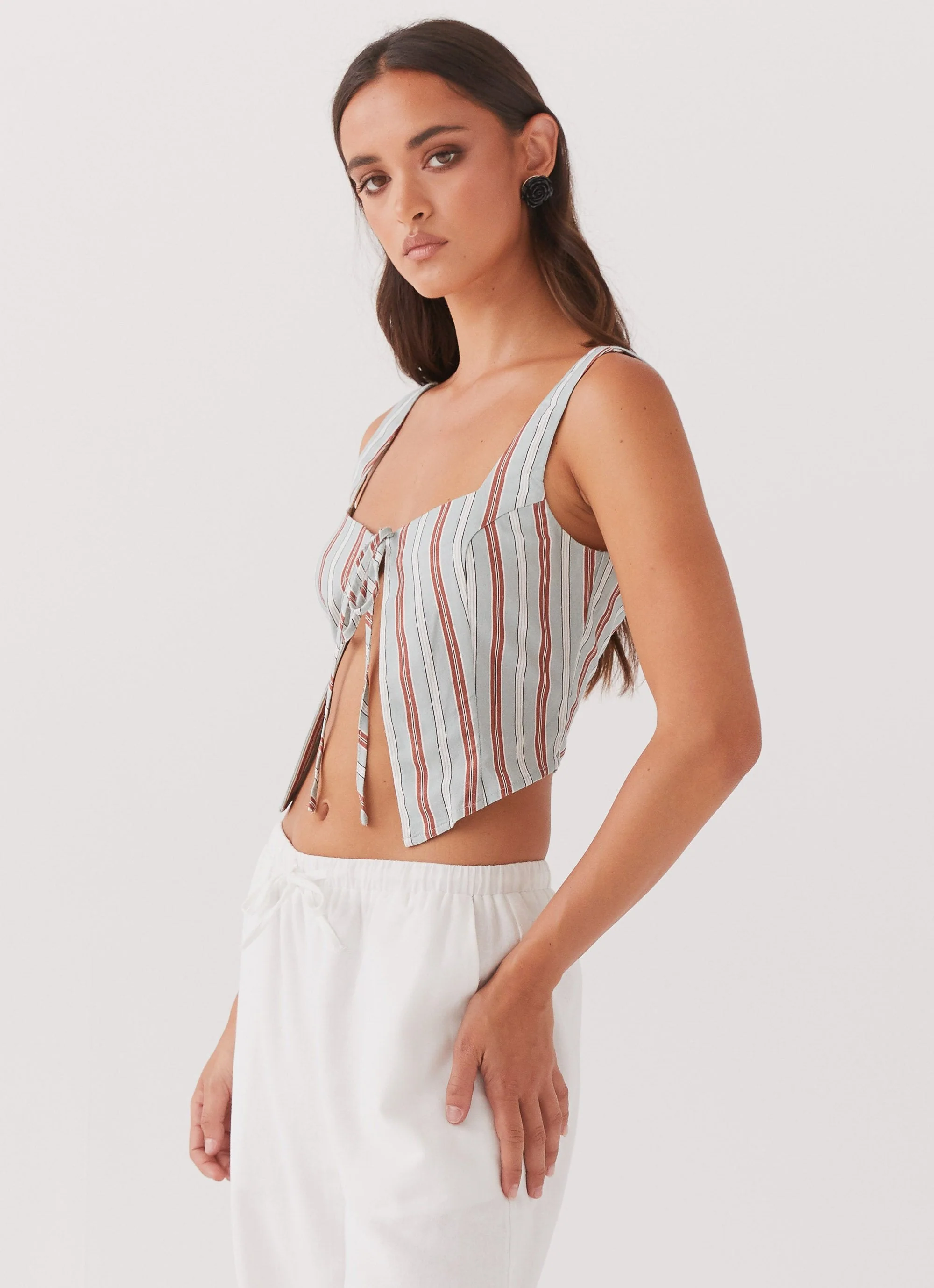 Oasis Dreams Linen Tie Top - Coastal Stripe - Image 3
