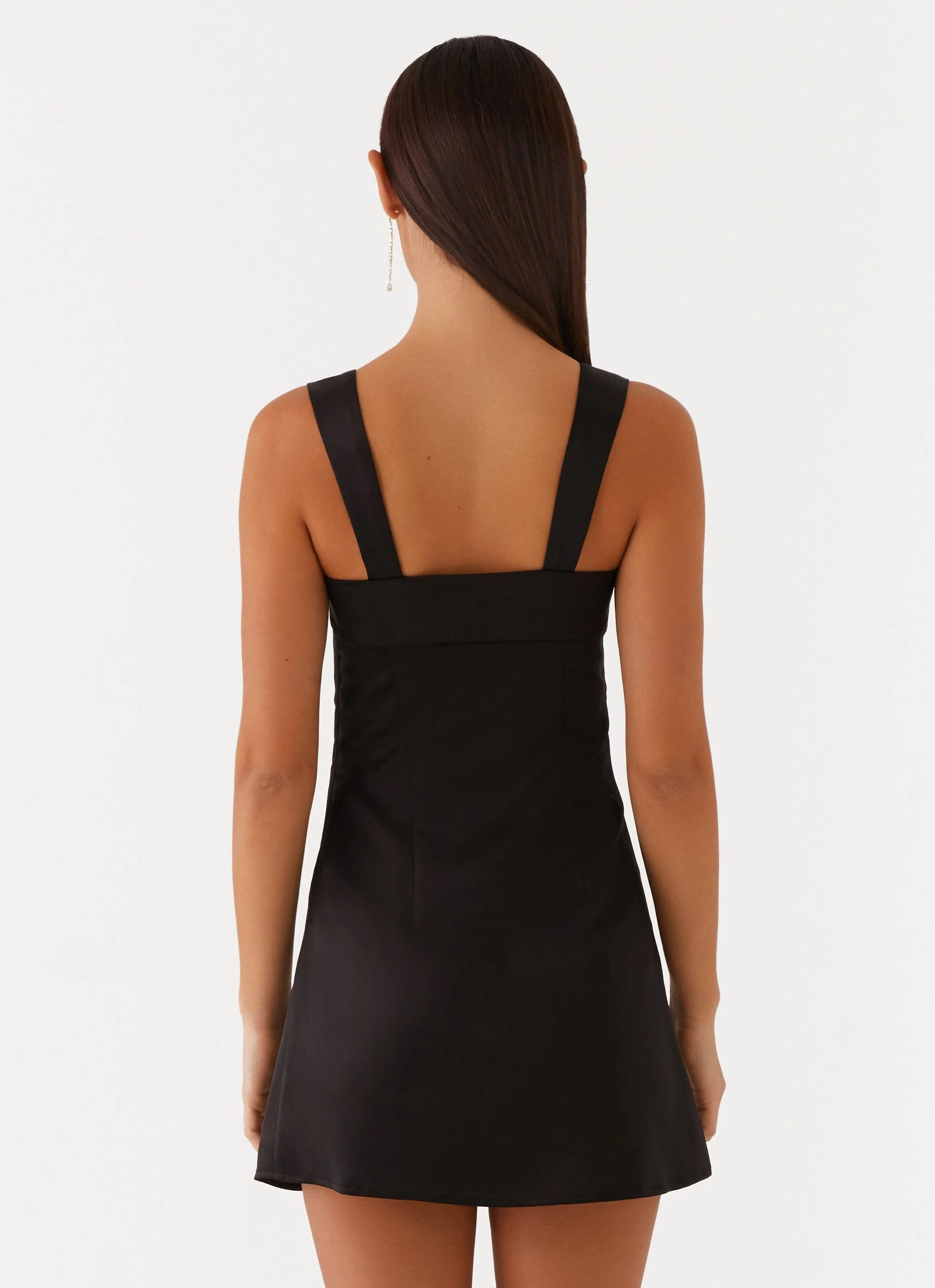 Odette Satin Mini Dress - Black - Image 2