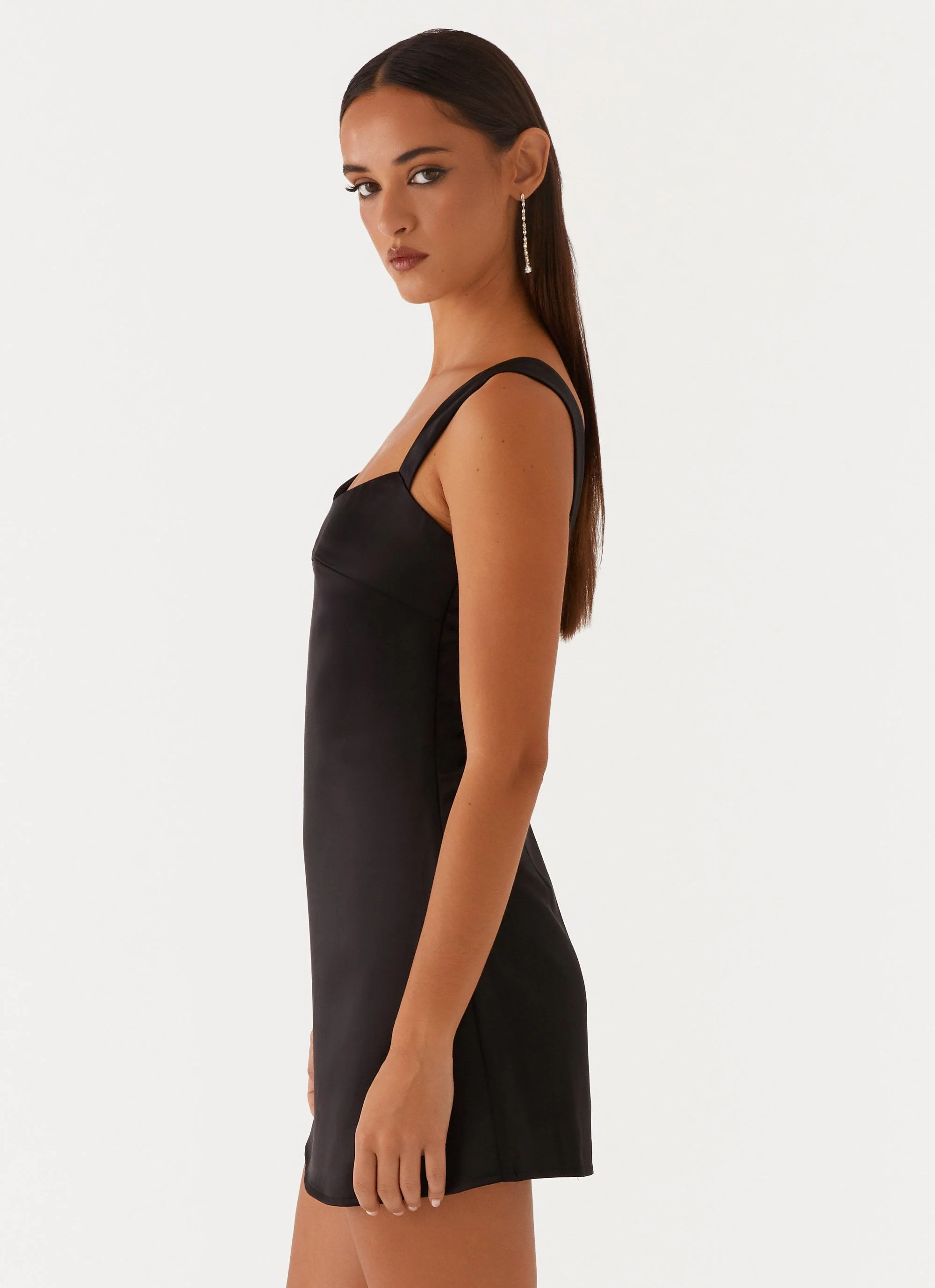 Odette Satin Mini Dress - Black - Image 4