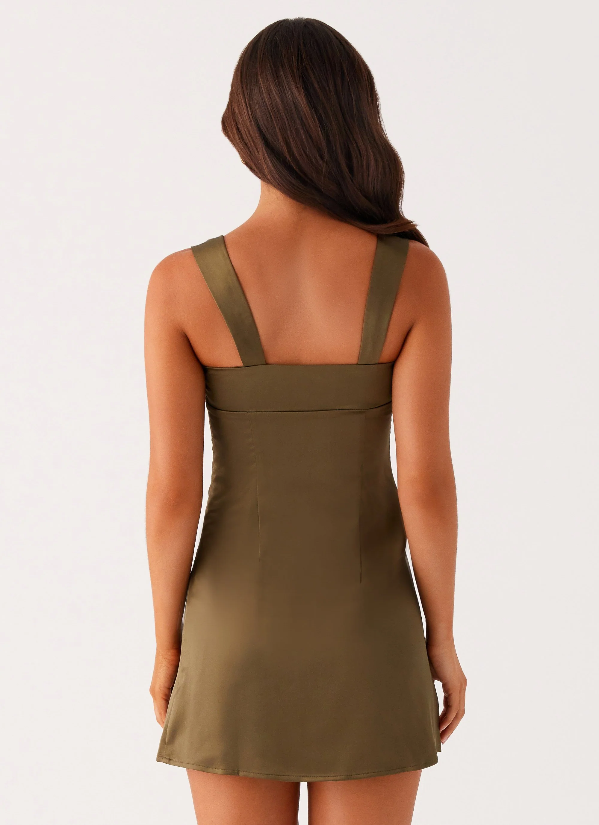 Odette Satin Mini Dress - Khaki - Image 3