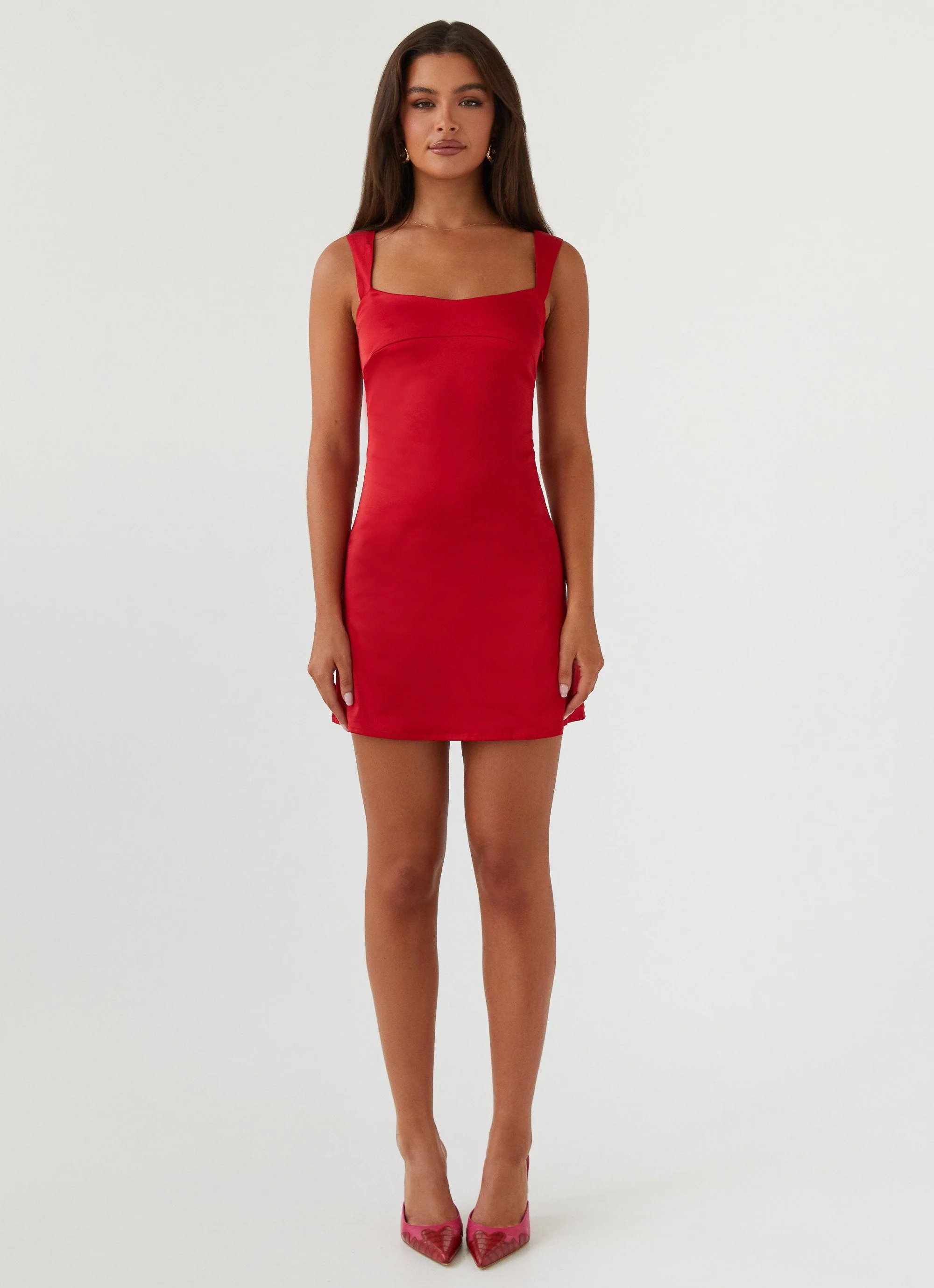 Odette Satin Mini Dress - Red - Image 2