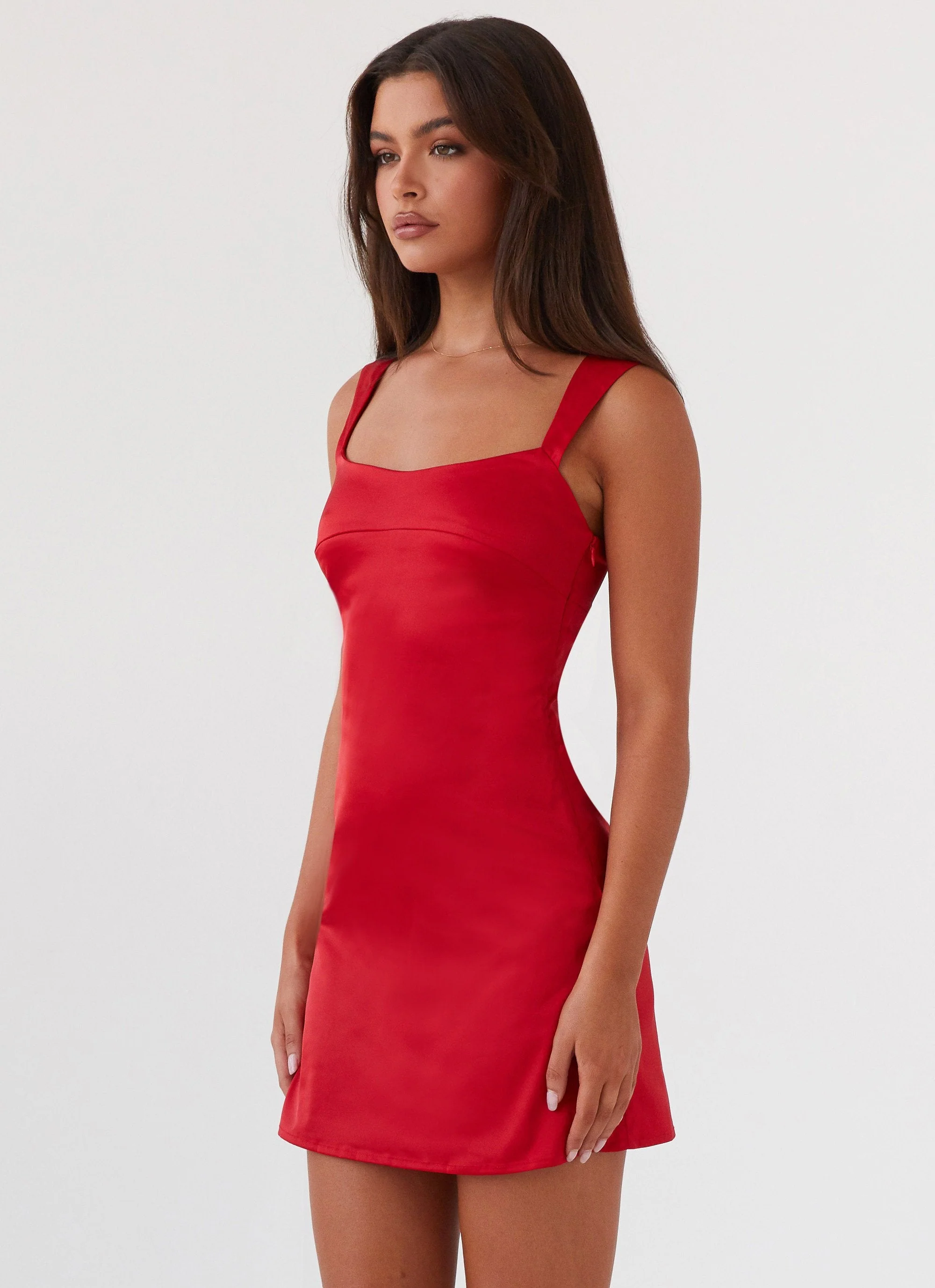 Odette Satin Mini Dress - Red - Image 3