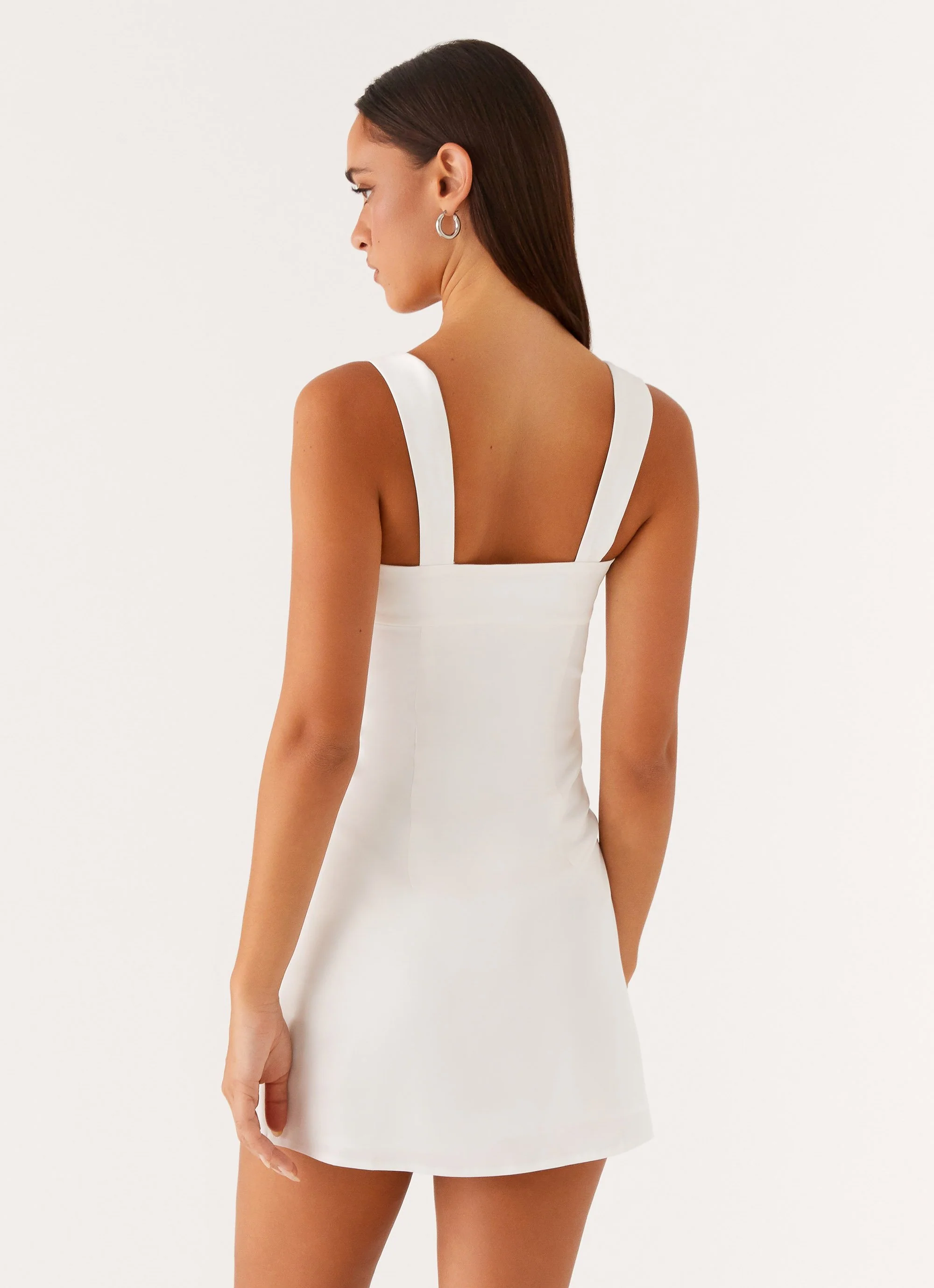 Odette Satin Mini Dress - White - Image 4