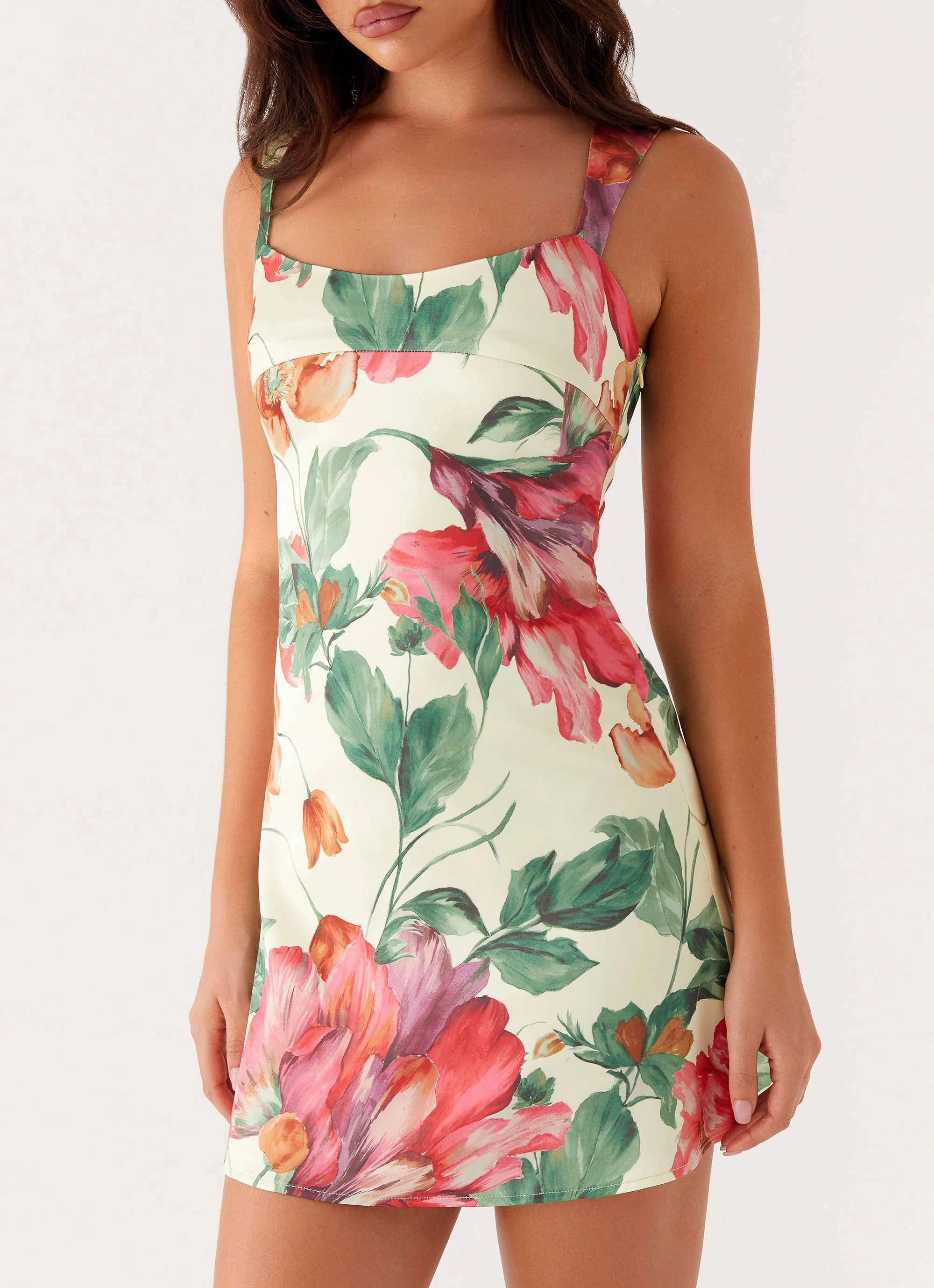 Odette Satin Mini Dress - Yellow Floral - Image 5