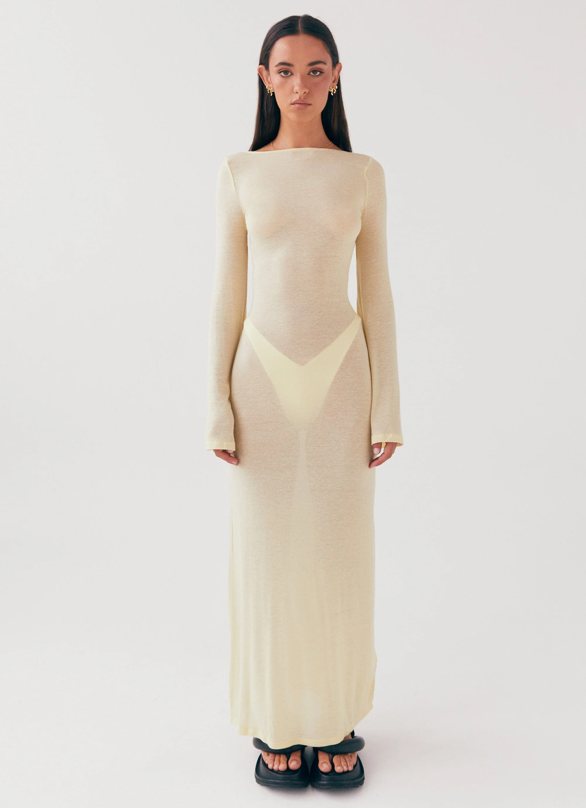 Olivia Long Sleeve Maxi Dress - Lemon - Image 2