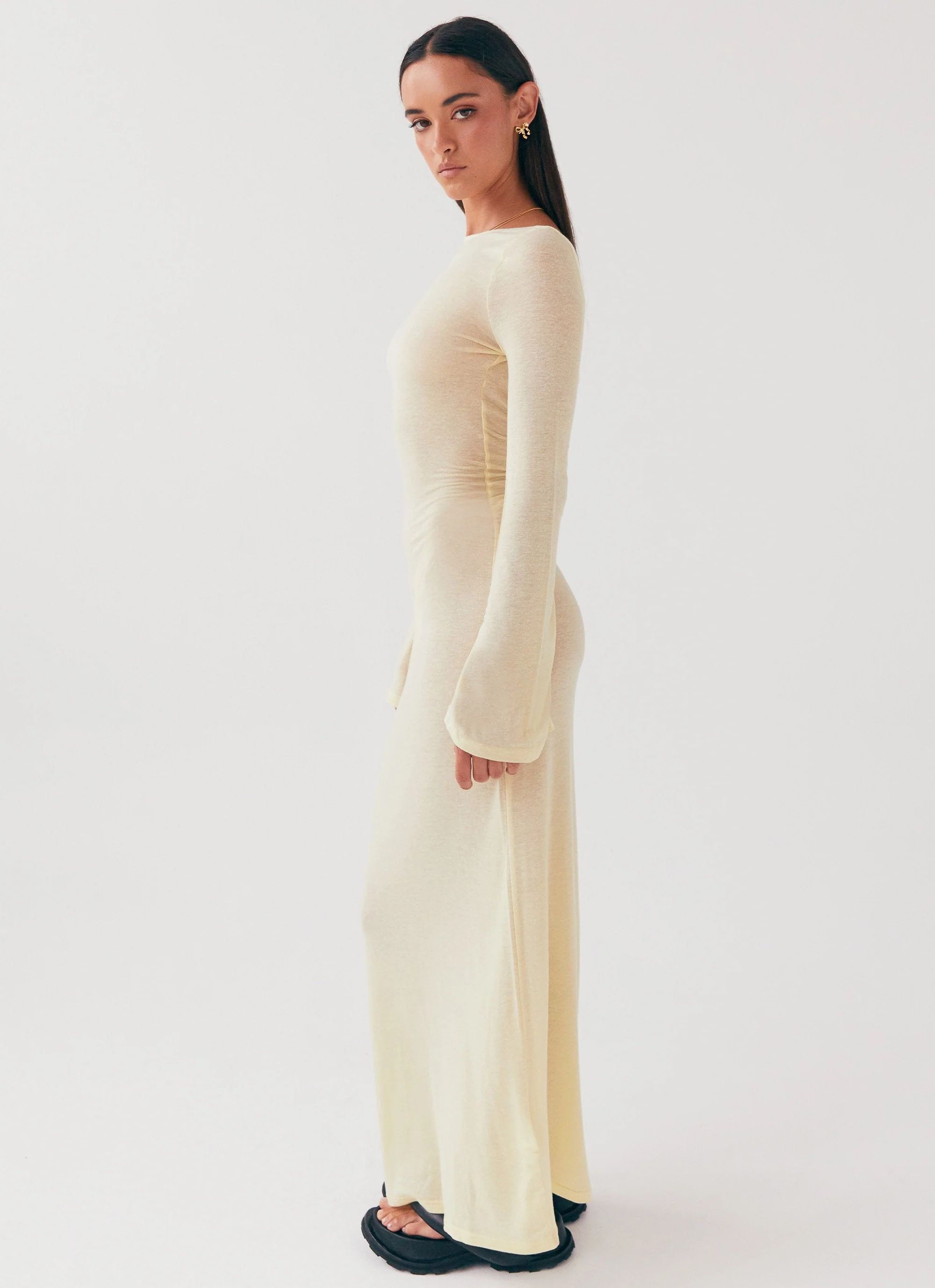 Olivia Long Sleeve Maxi Dress - Lemon - Image 3