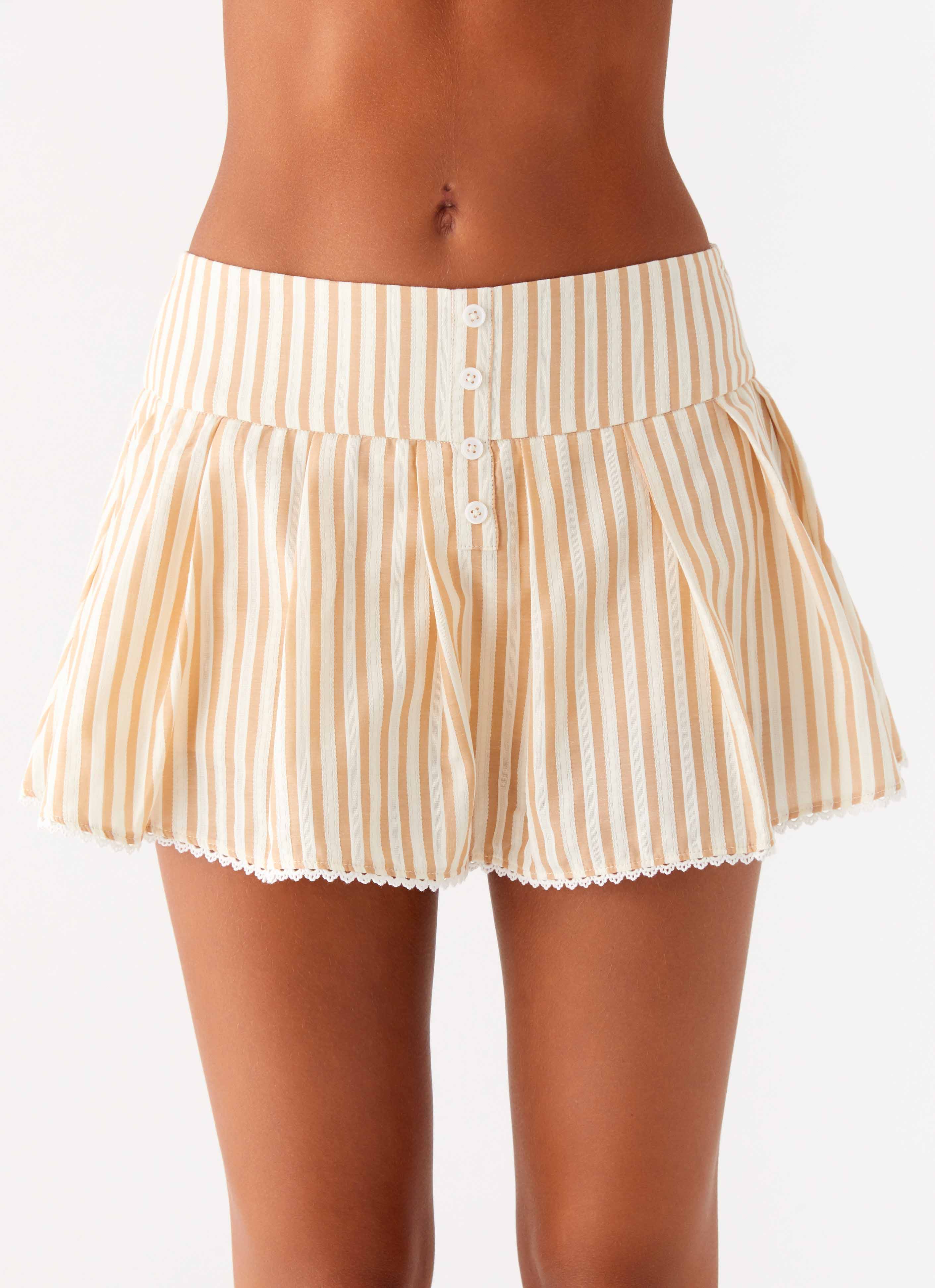 Oliviana Pleated Mini Skort - Taupe Stripe - Image 5