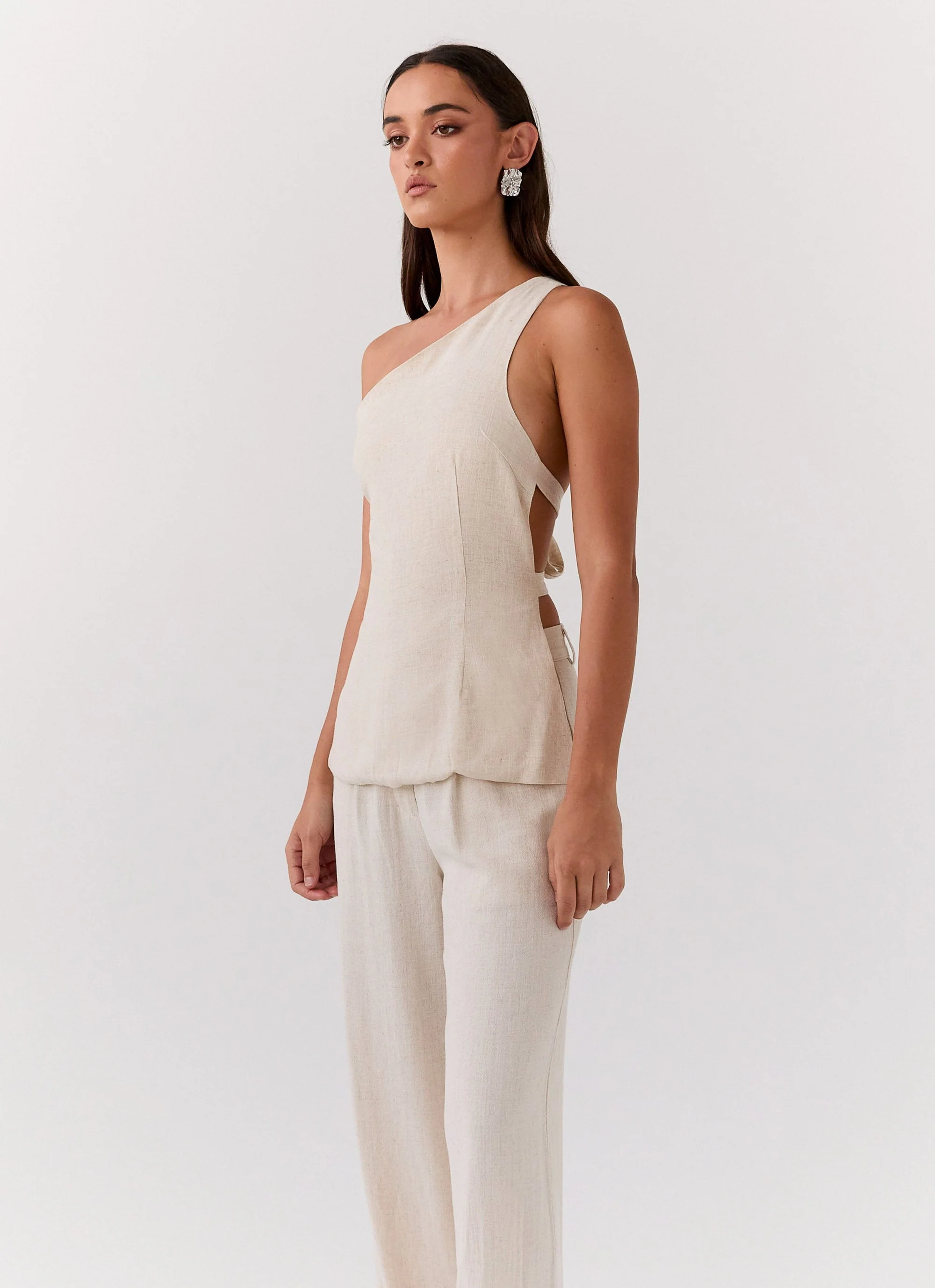 Olsen Linen One Shoulder Top - Oatmeal - Image 6