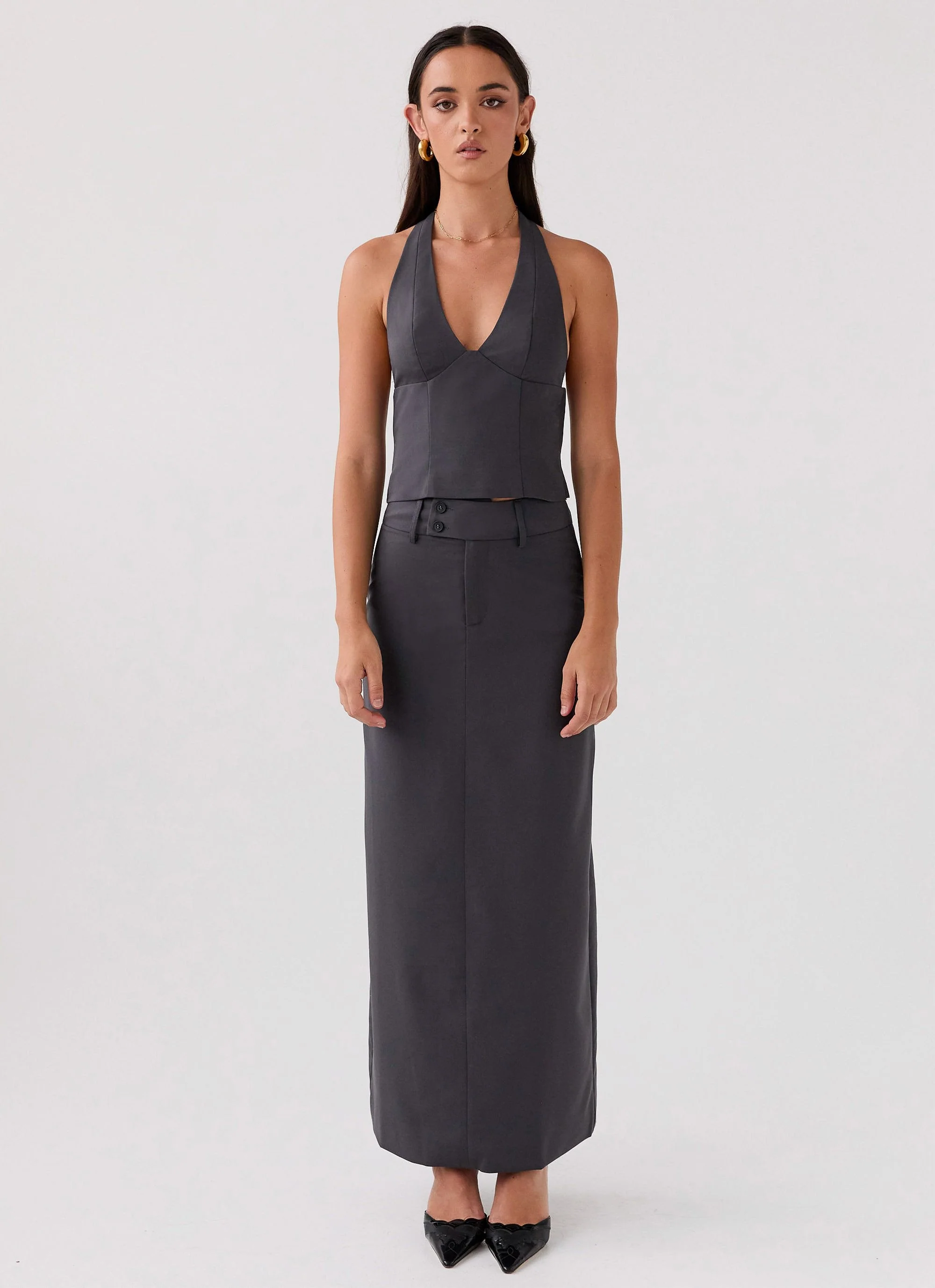 On Call Halterneck Top - Charcoal - Image 2