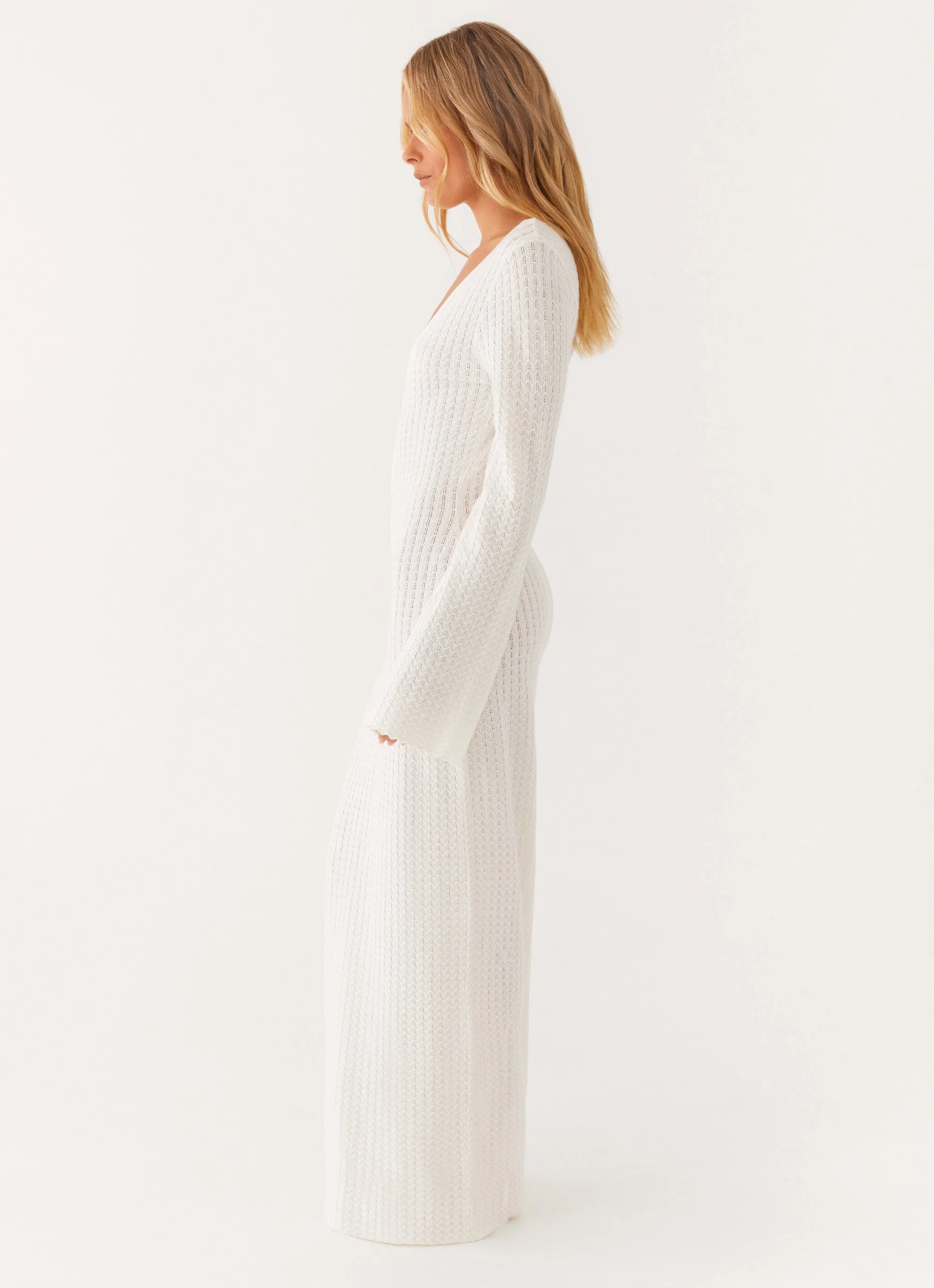 Open Air Knit Cut Out Maxi Dress - Ivory - Image 3