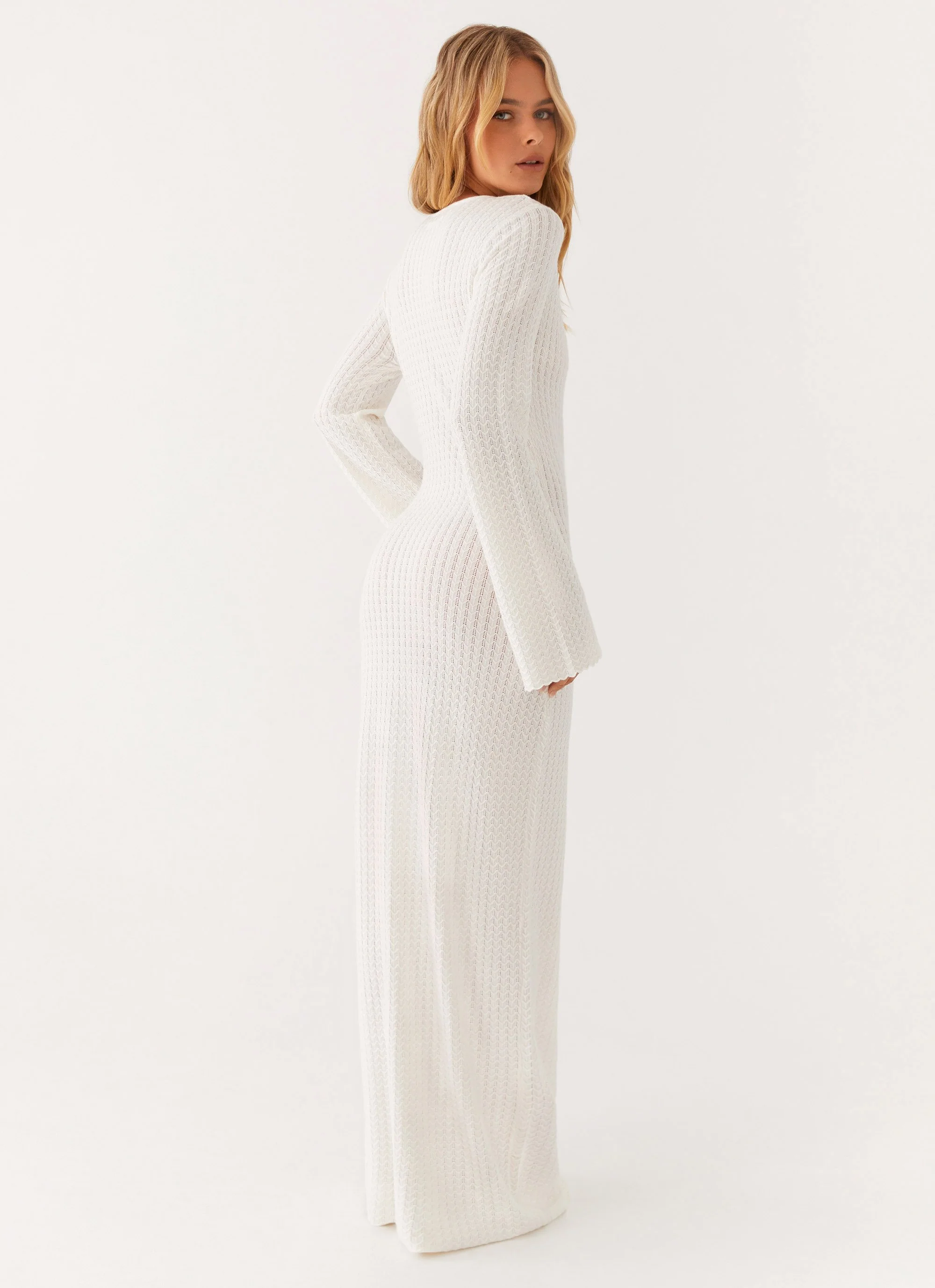 Open Air Knit Cut Out Maxi Dress - Ivory - Image 4