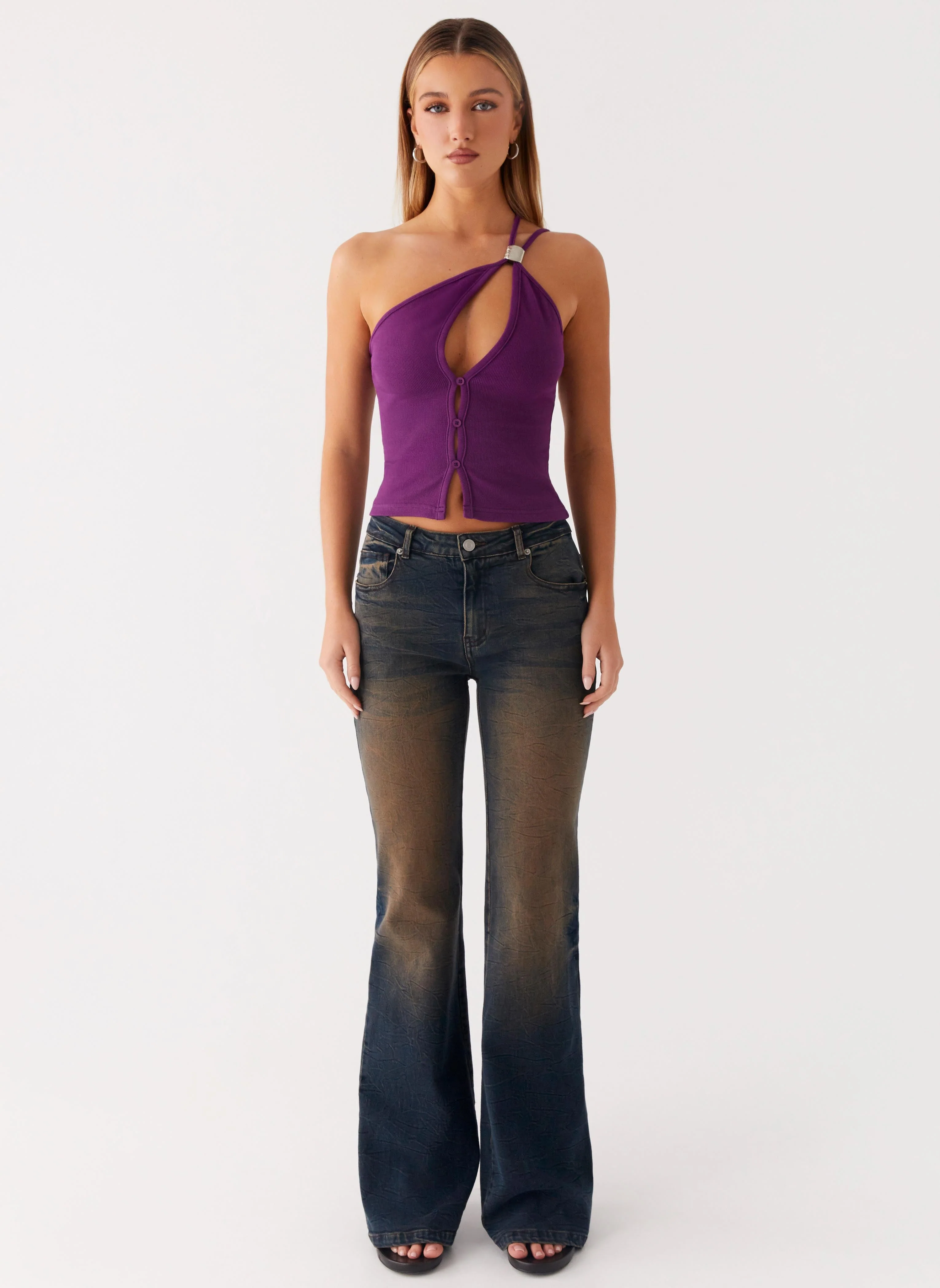 Optix Button Front Top - Plum - Image 2