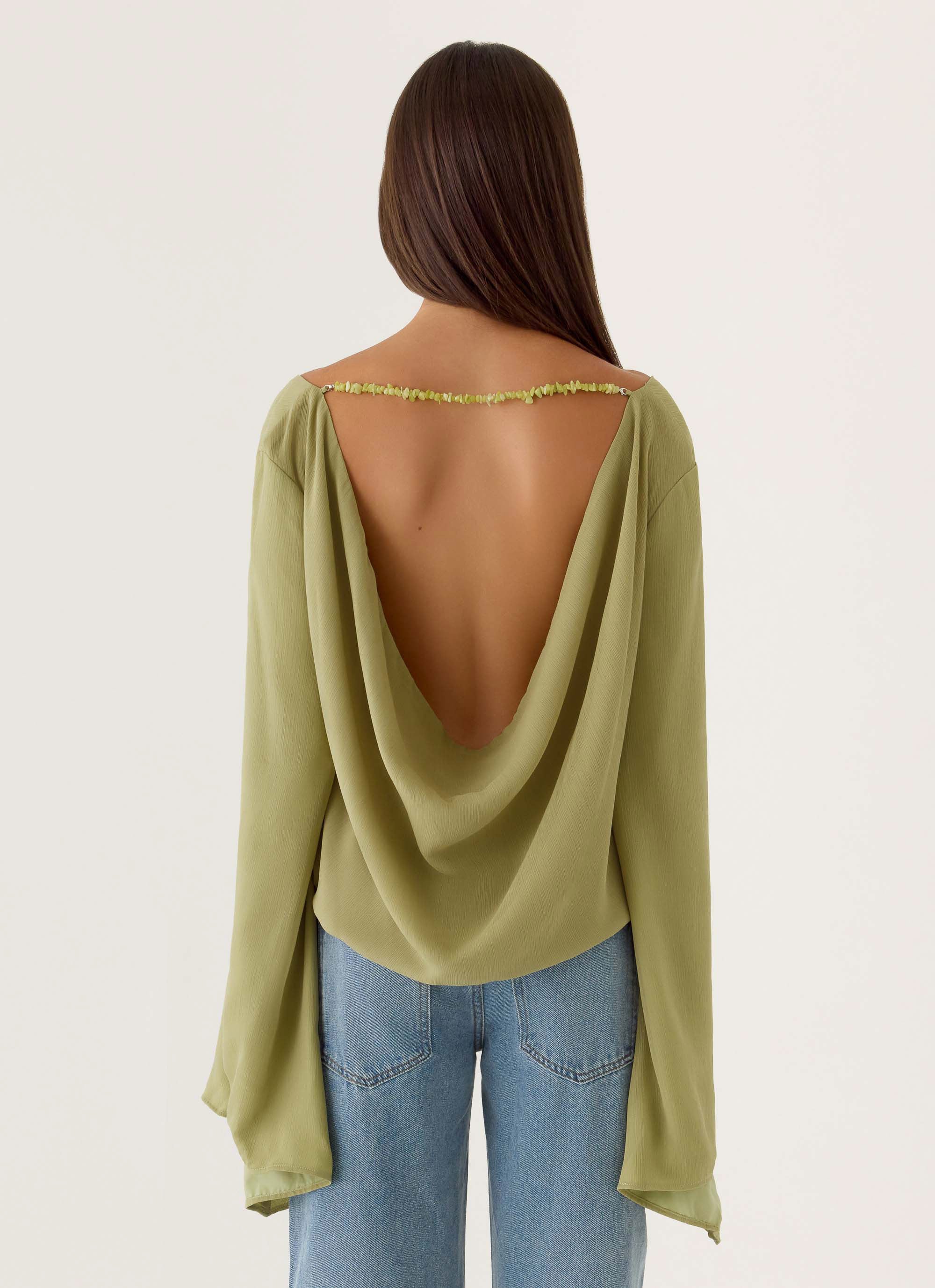 Orelia Long Sleeve Top - Green Olive - Image 2