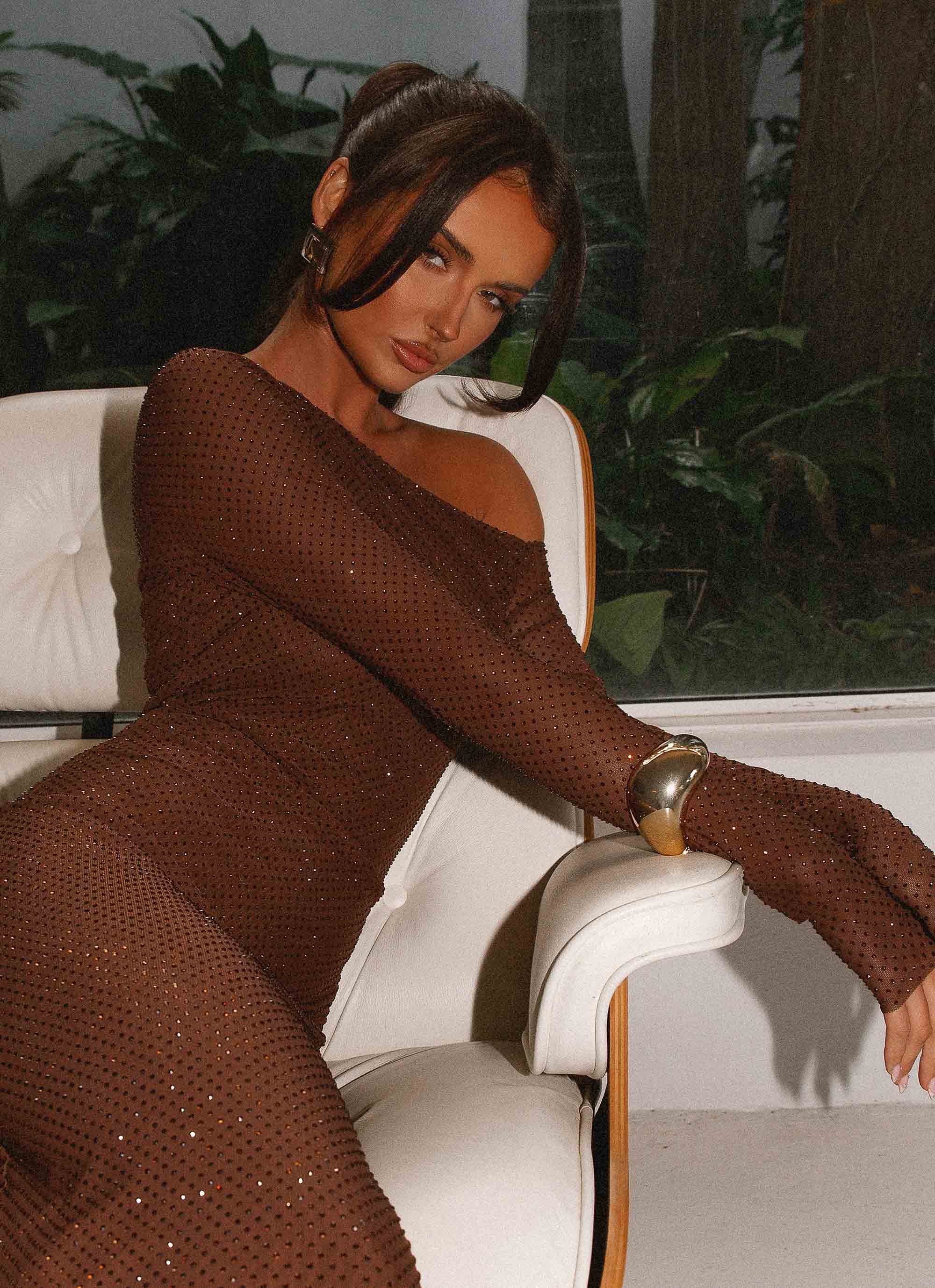 Oriana Sequin Maxi Dress - Chocolate - Image 8