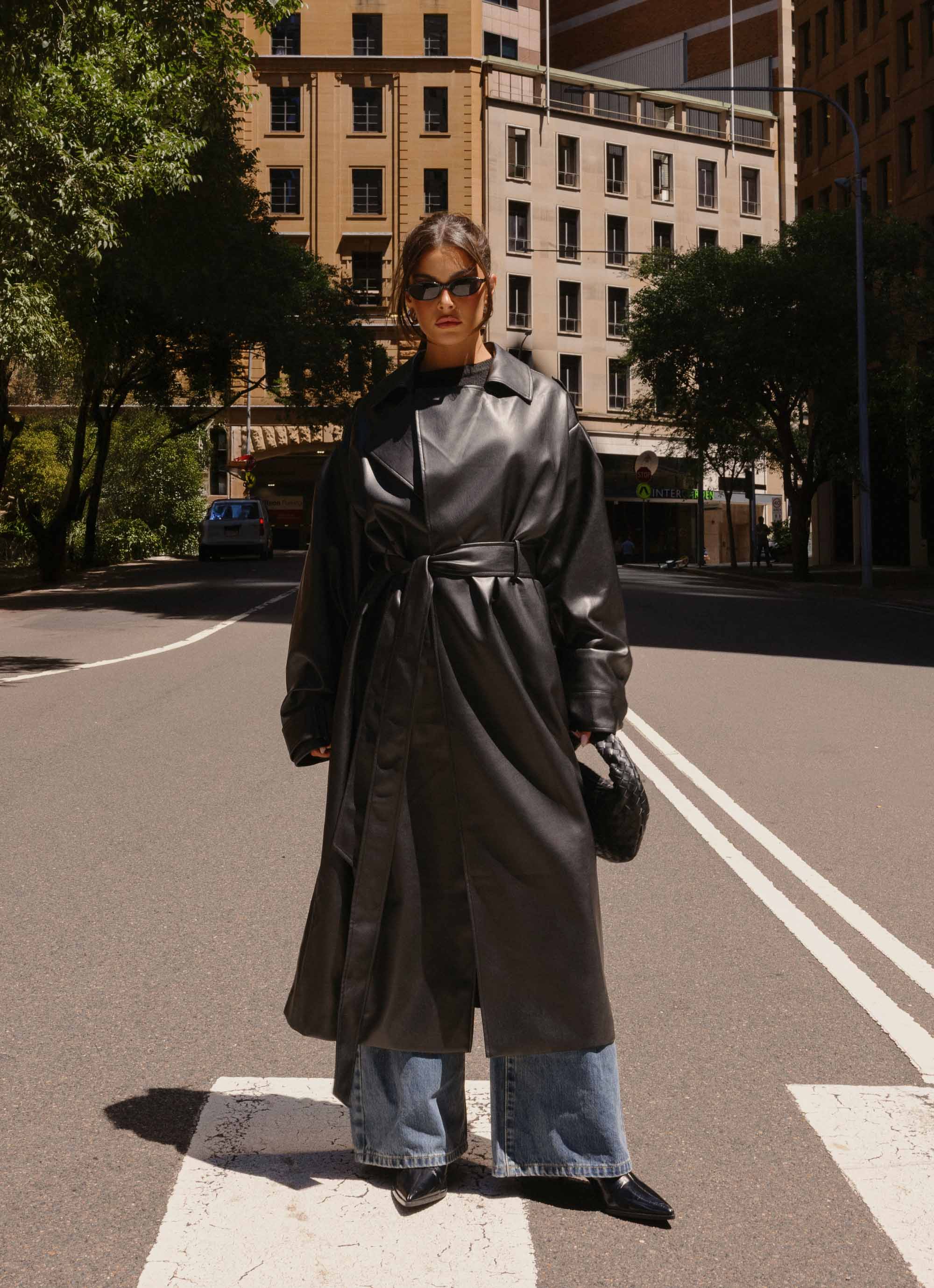 Out On The Town Faux Leather Midi Trench - Black - Image 2