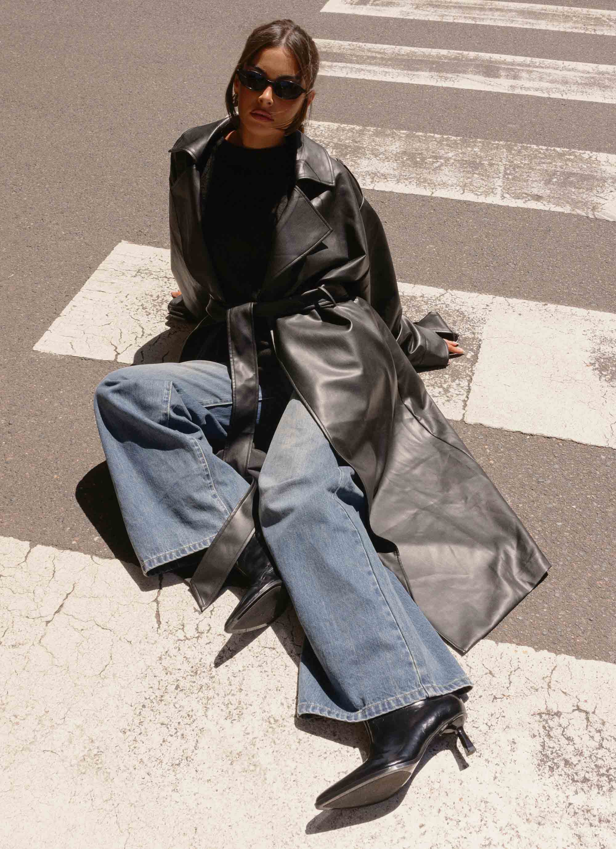 Out On The Town Faux Leather Midi Trench - Black - Image 3