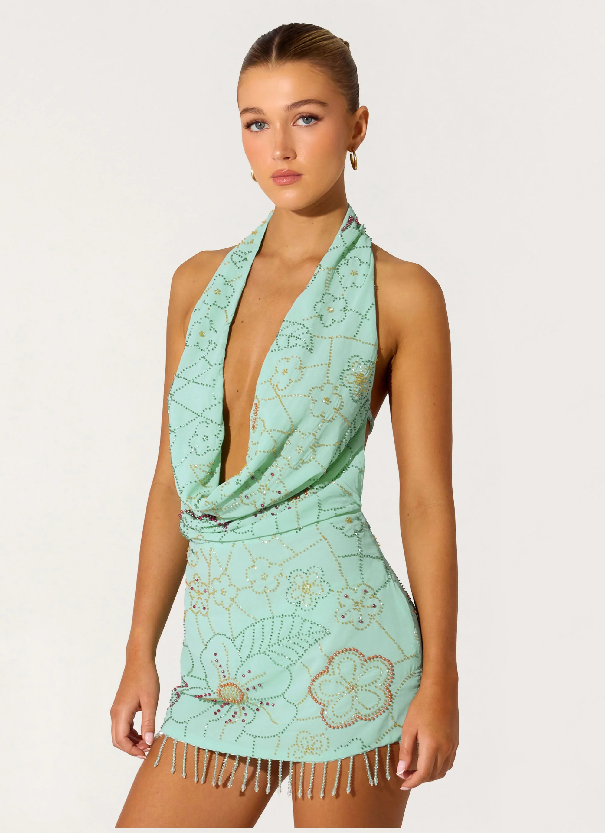 Outlaw Beaded Mini Dress - Mint Aqua - Image 5