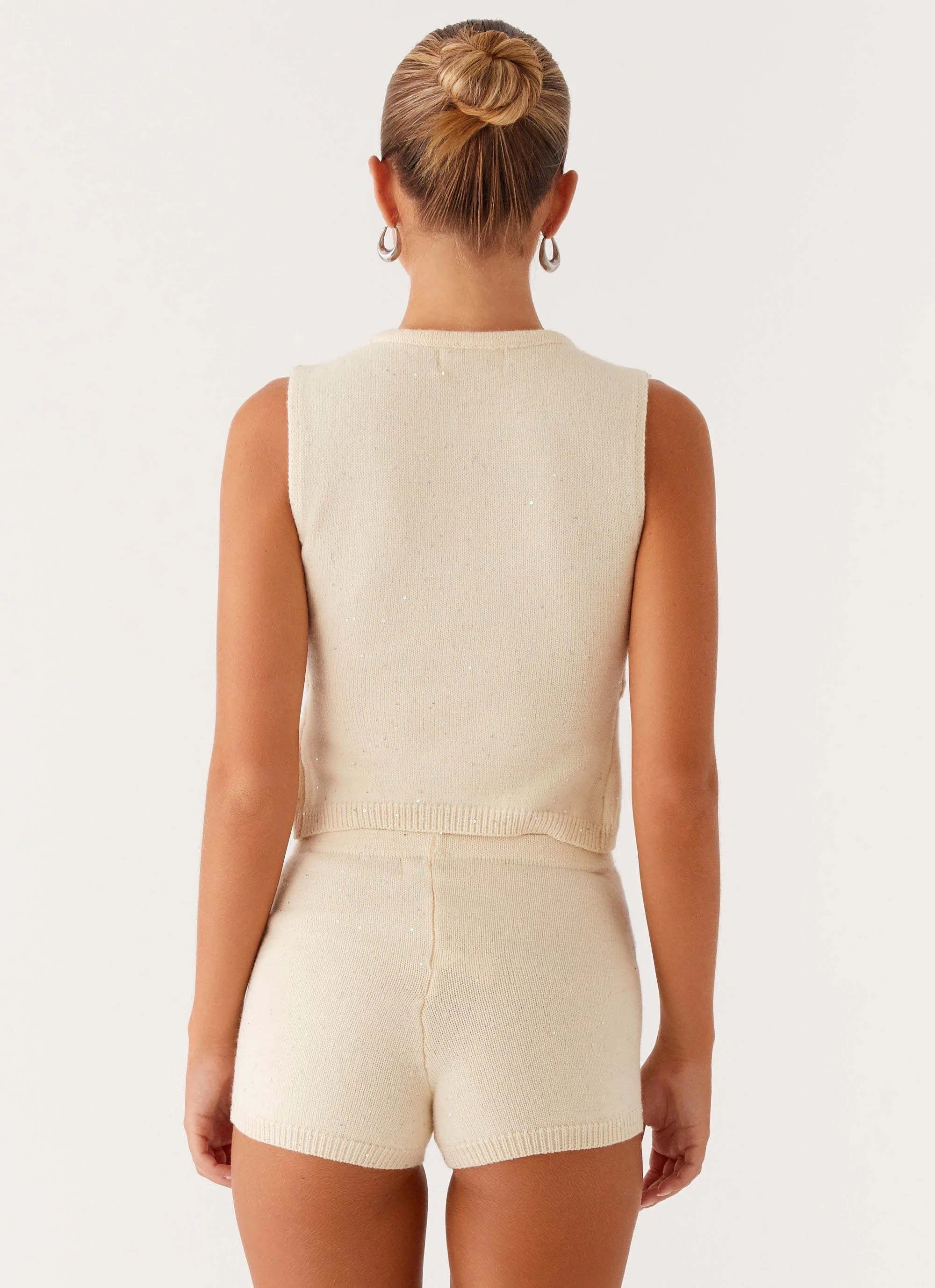 Ownley Sequin Knit Shorts - Ivory - Image 3