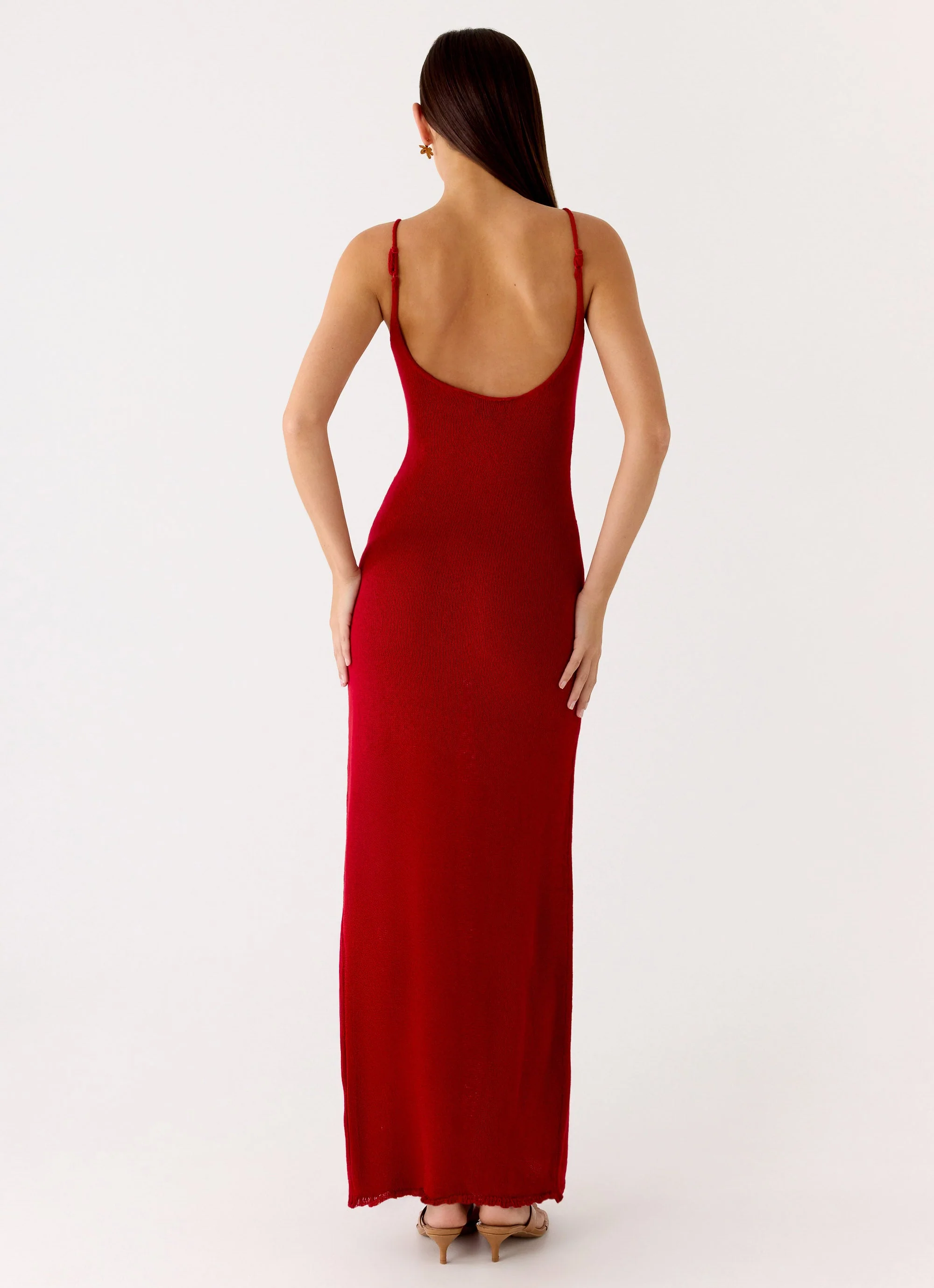 Palm Breeze Flower Crochet Maxi Dress - Burnt Red - Image 3