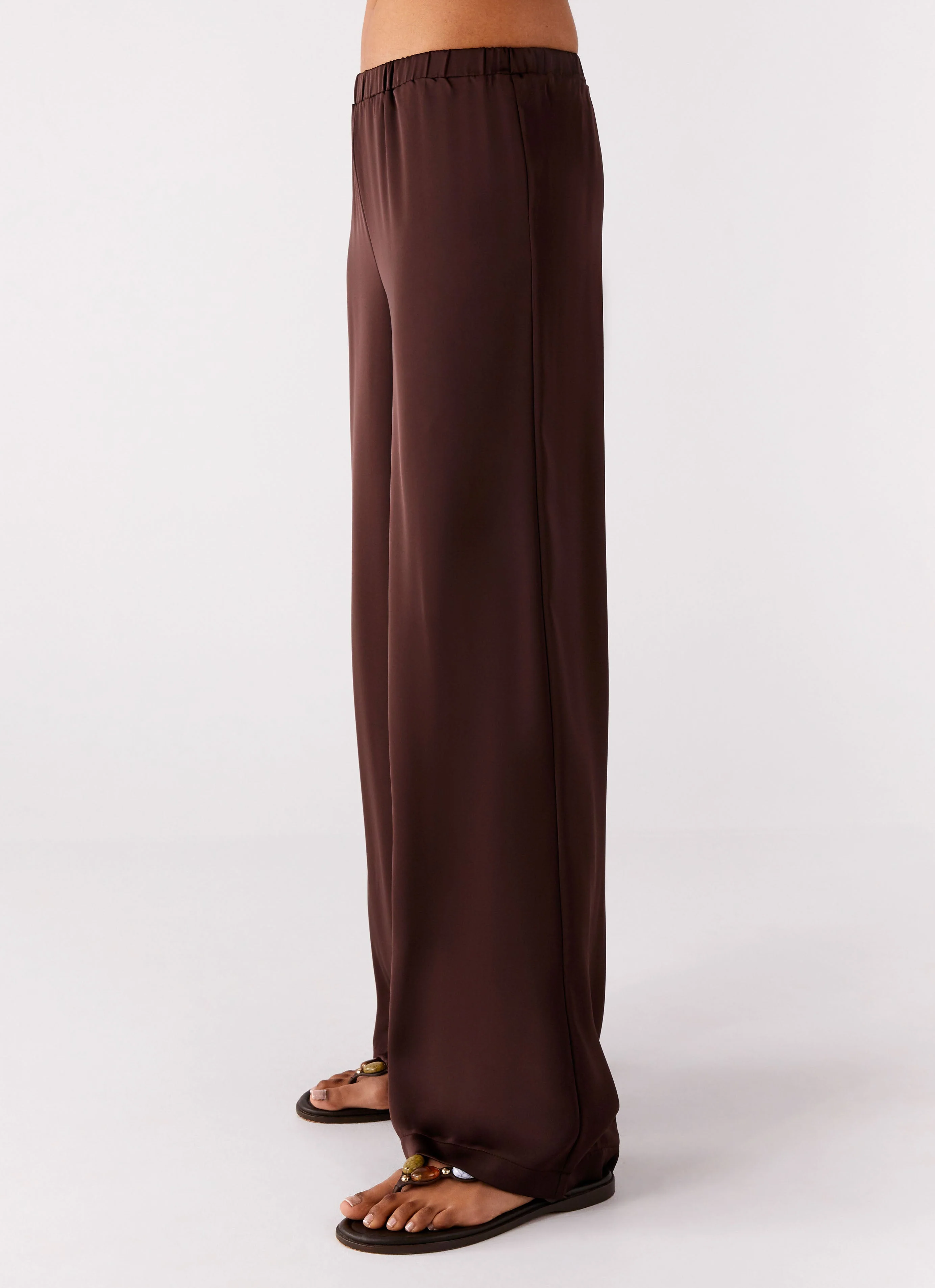 Palm Cove Satin Pants - Chocolate - Image 2