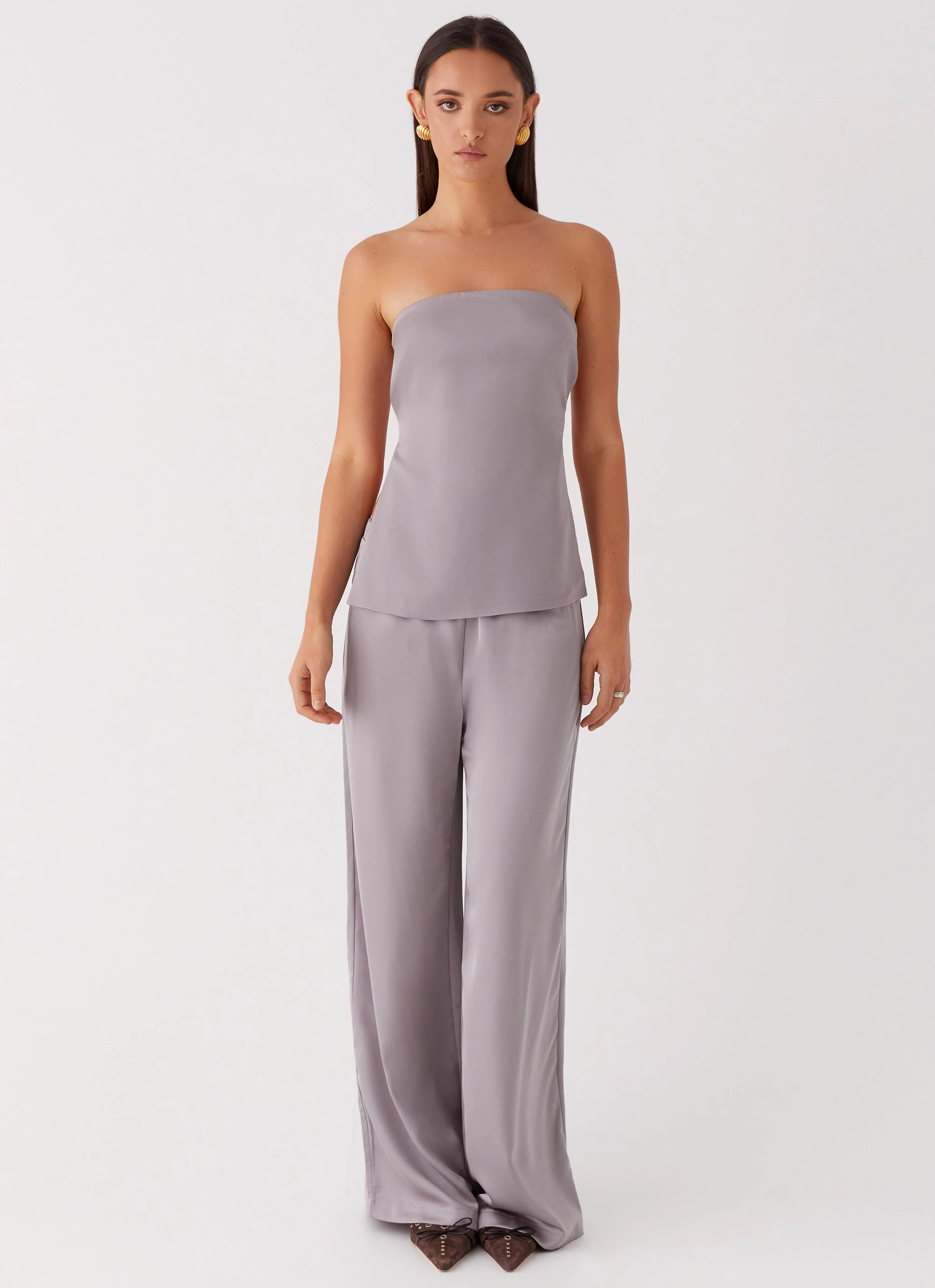 Palm Cove Satin Pants - Grey - Image 2