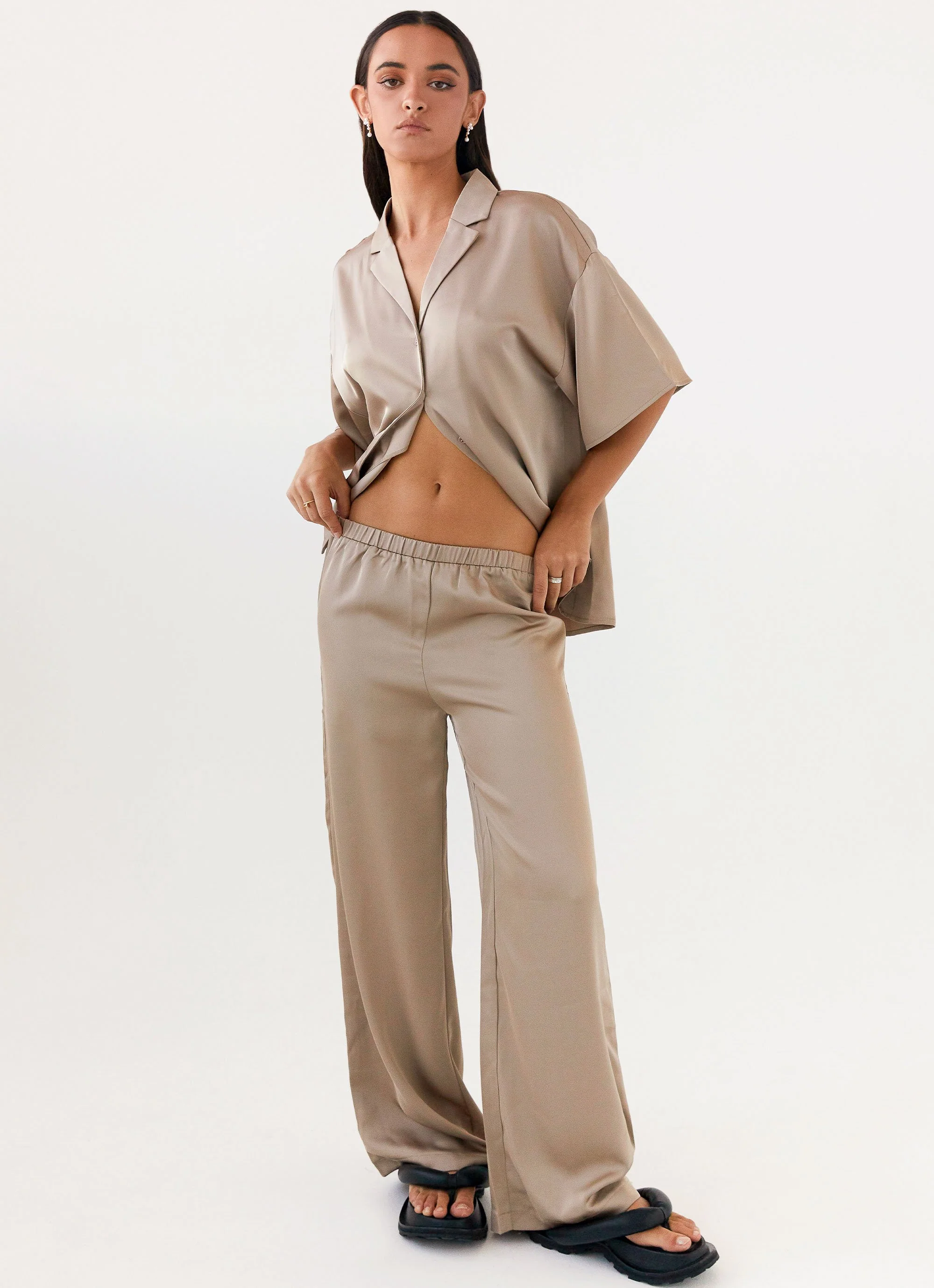 Palm Cove Satin Pants - Mushroom - Image 6