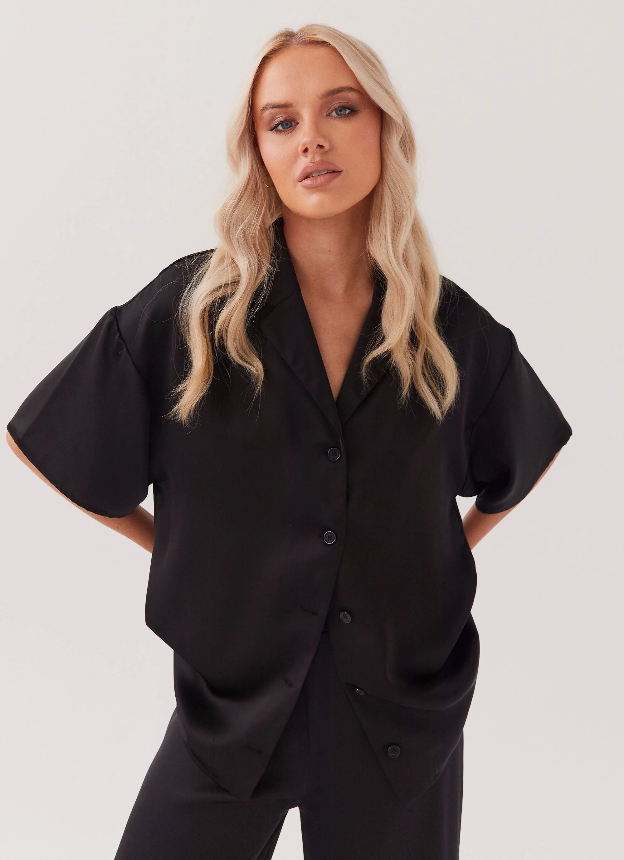 Palm Cove Satin Shirt - Black - Image 2