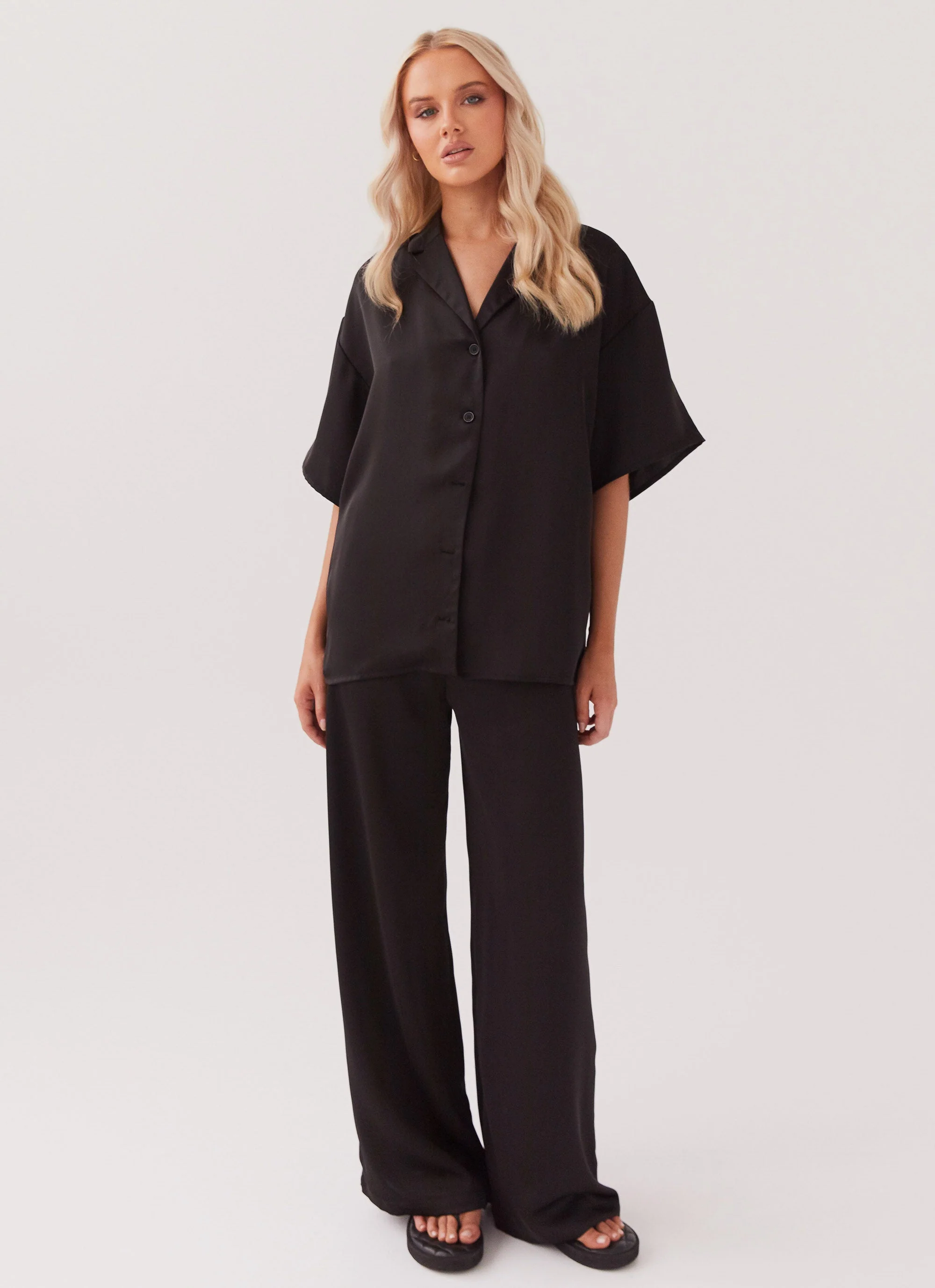 Palm Cove Satin Shirt - Black - Image 3