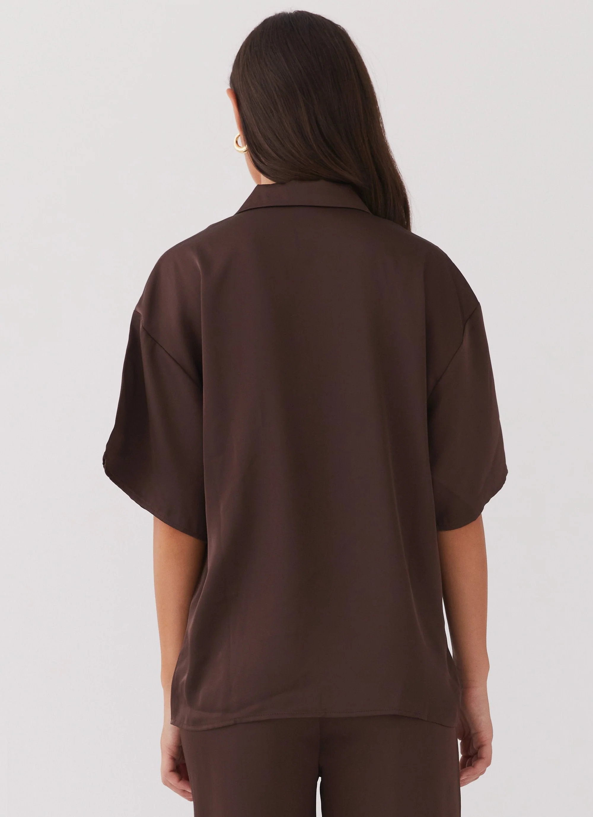 Palm Cove Satin Shirt - Chocolate - Image 5