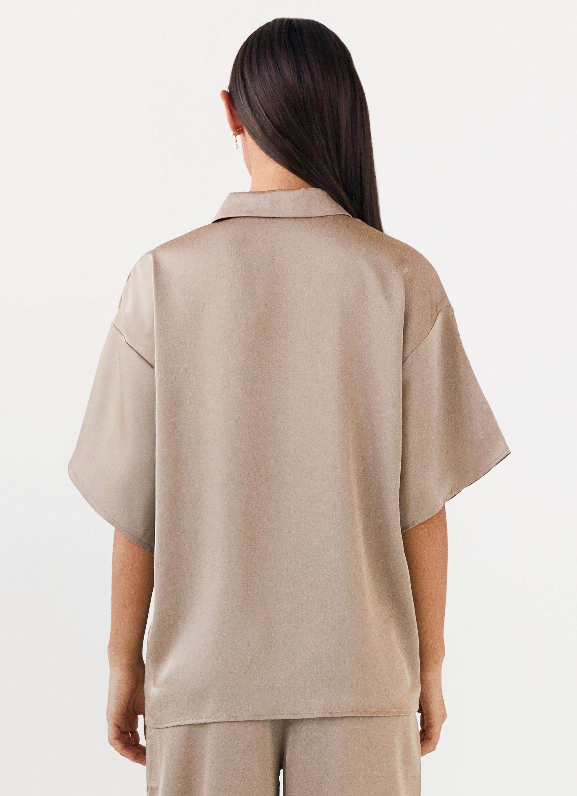 Palm Cove Satin Shirt - Mushroom - Image 5