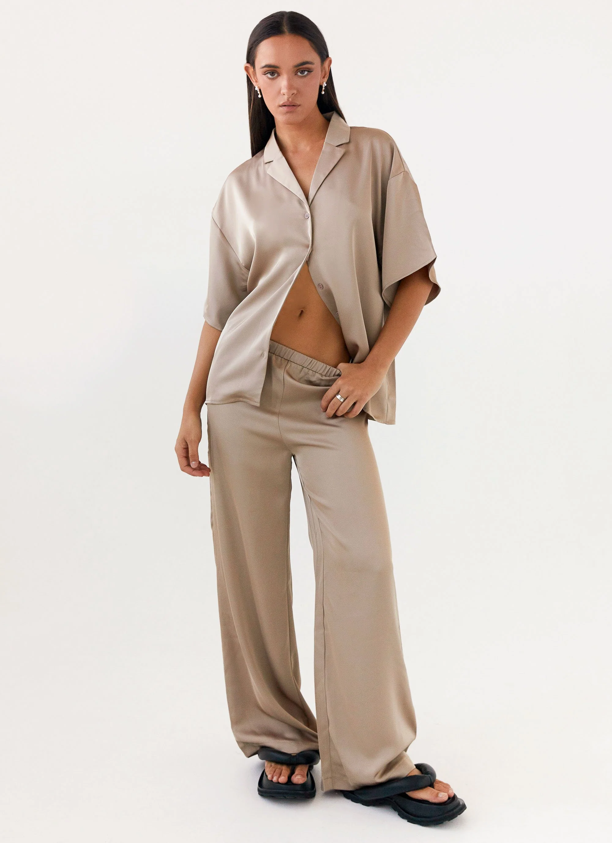 Palm Cove Satin Shirt - Mushroom - Image 6