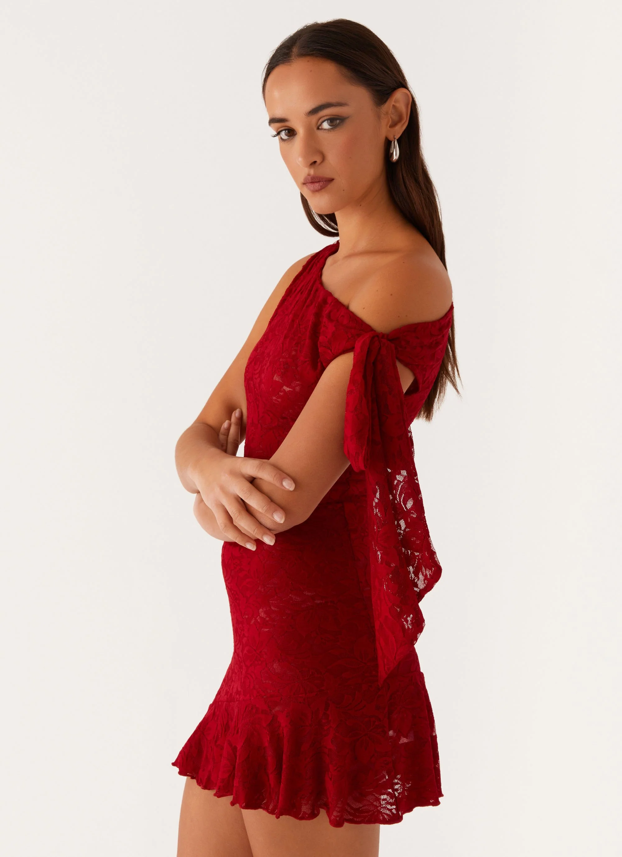 Palm House Lace Mini Dress - Red - Image 6