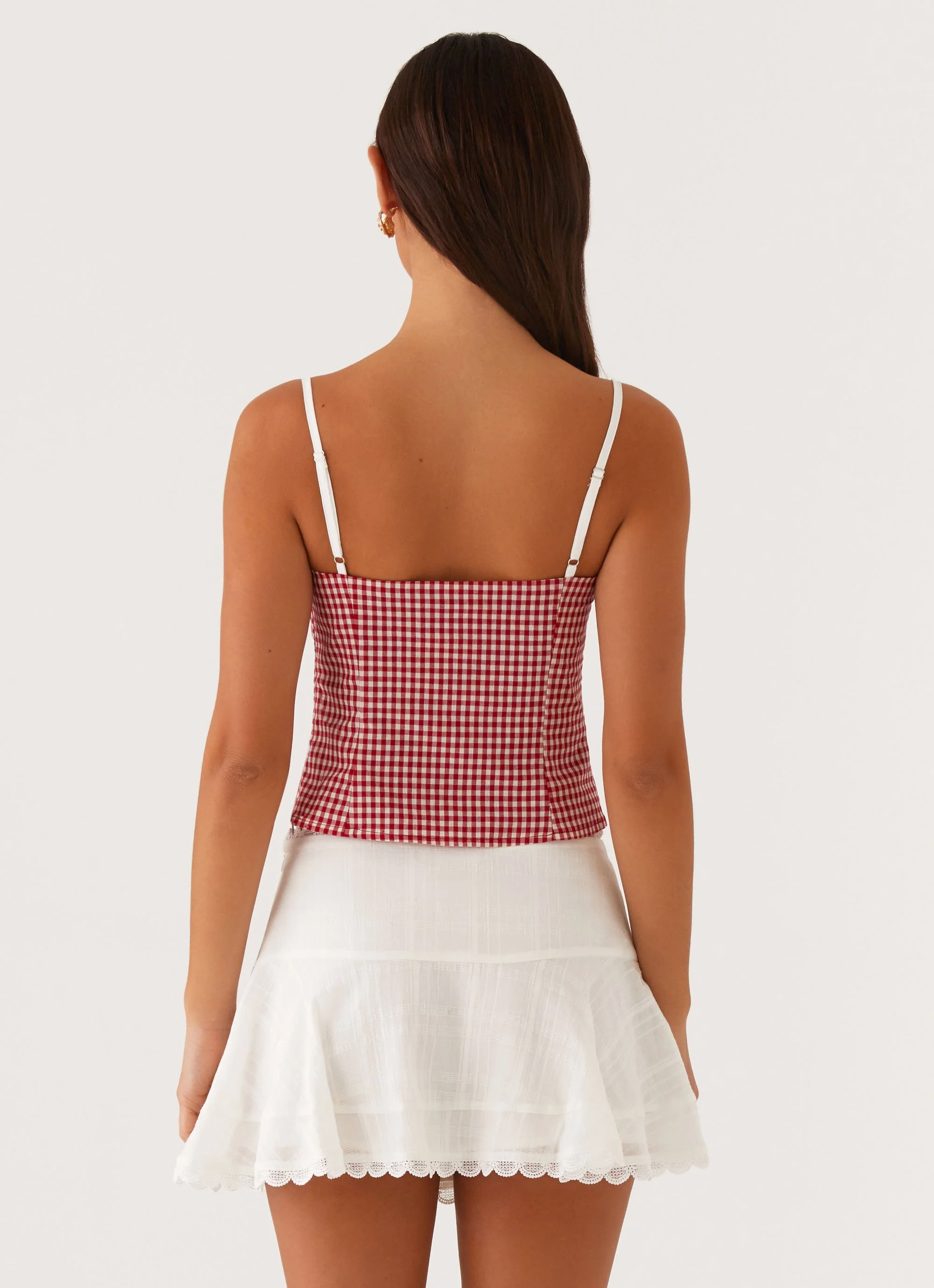 Palmer Ruffle Bustier Top - Red Gingham - Image 4